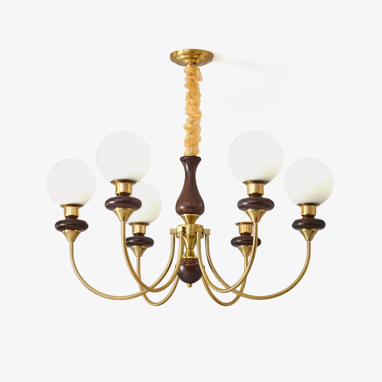 Rinoelle Chandelier Retro Brass Walnut Glass