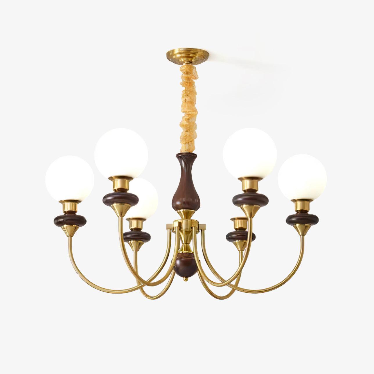 Rinoelle Chandelier Retro Brass Walnut Glass
