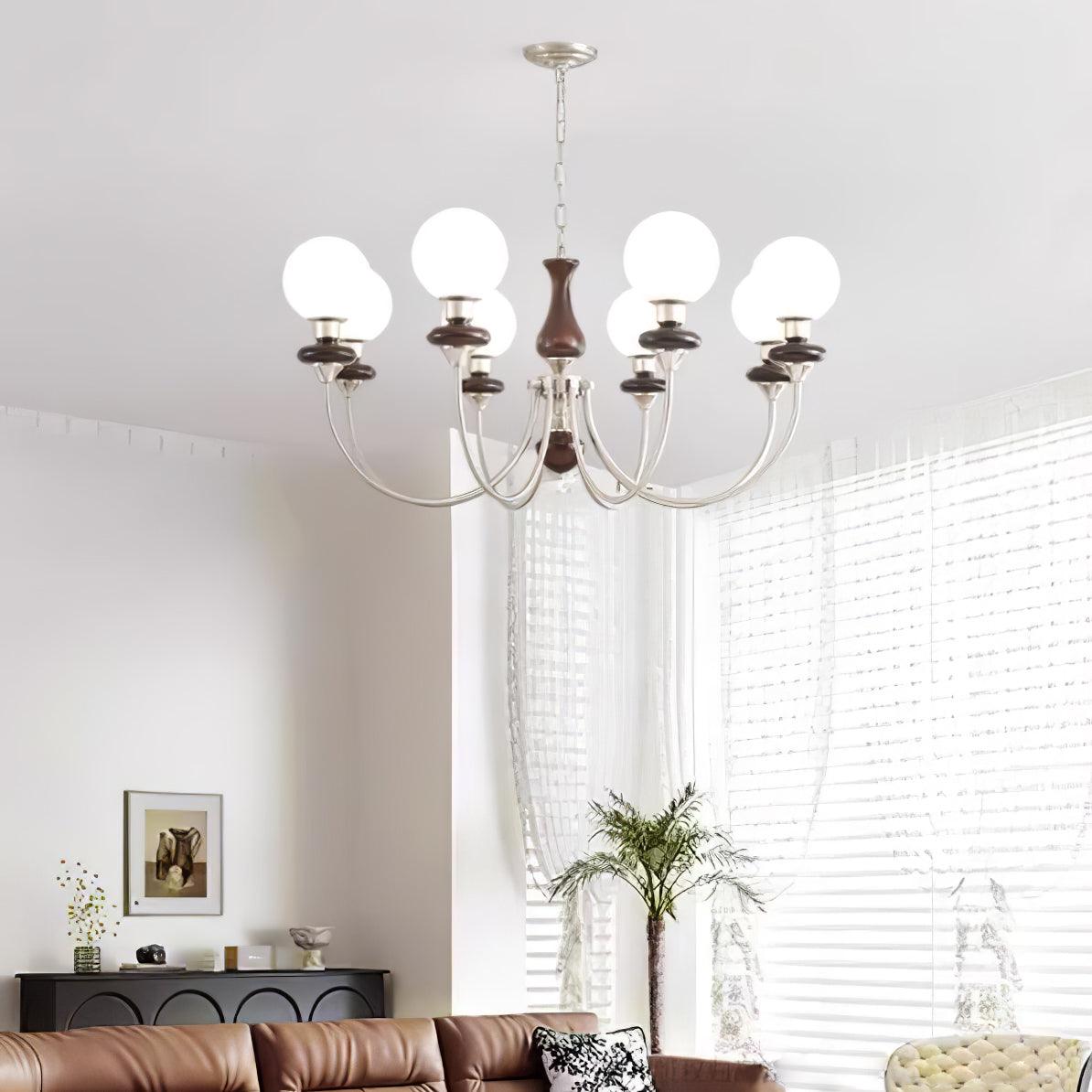 Rinoelle Chandelier Retro Brass Walnut Glass