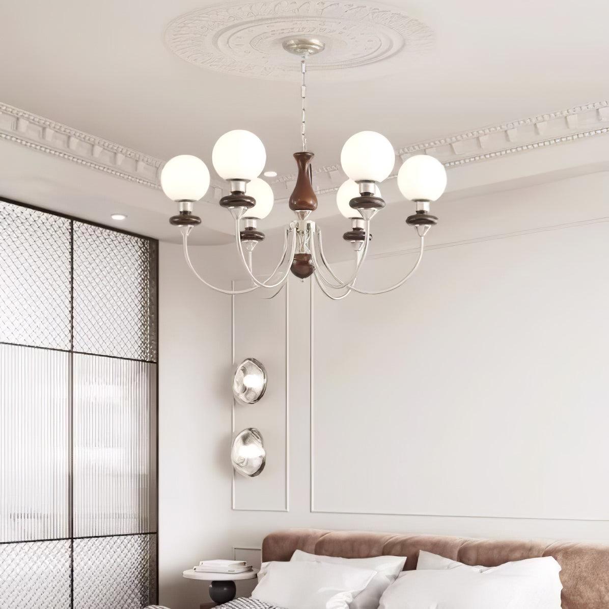 Rinoelle Chandelier Retro Brass Walnut Glass