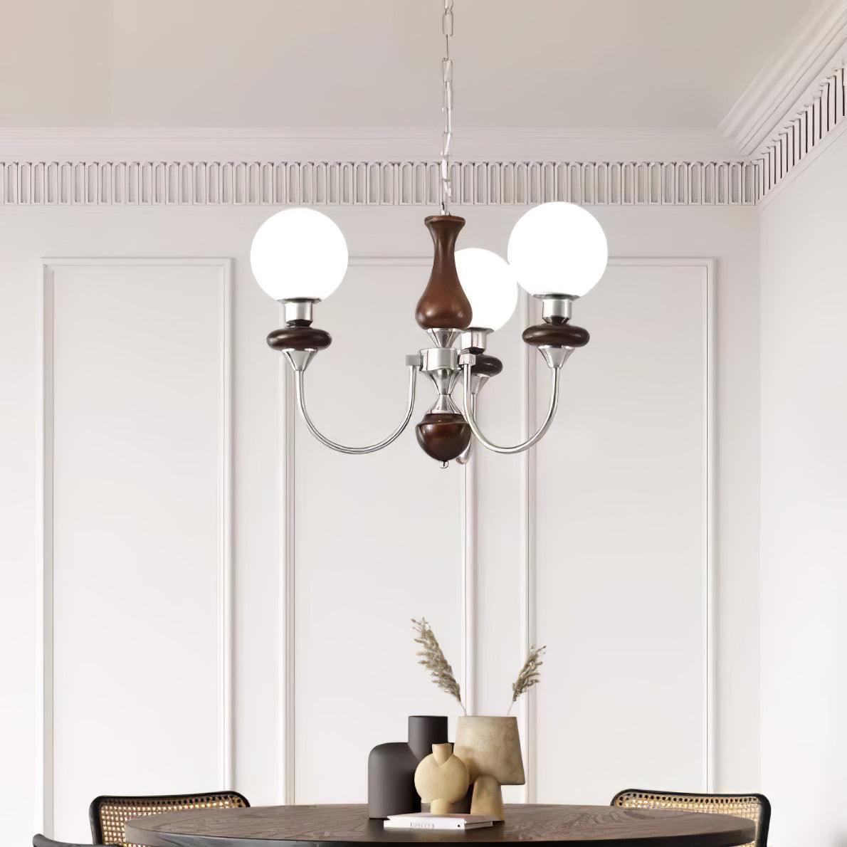 Rinoelle Chandelier Retro Brass Walnut Glass