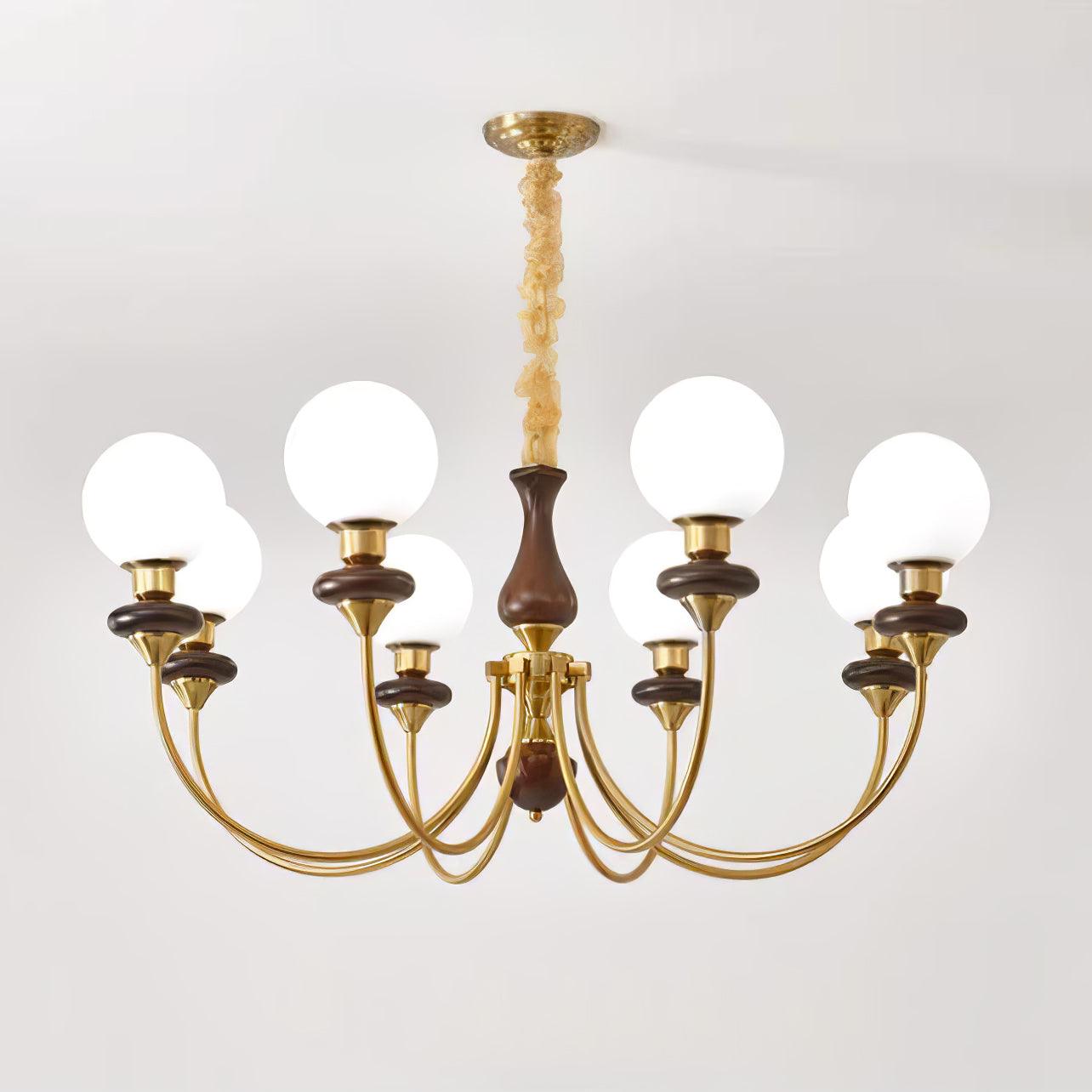 Rinoelle Chandelier Retro Brass Walnut Glass