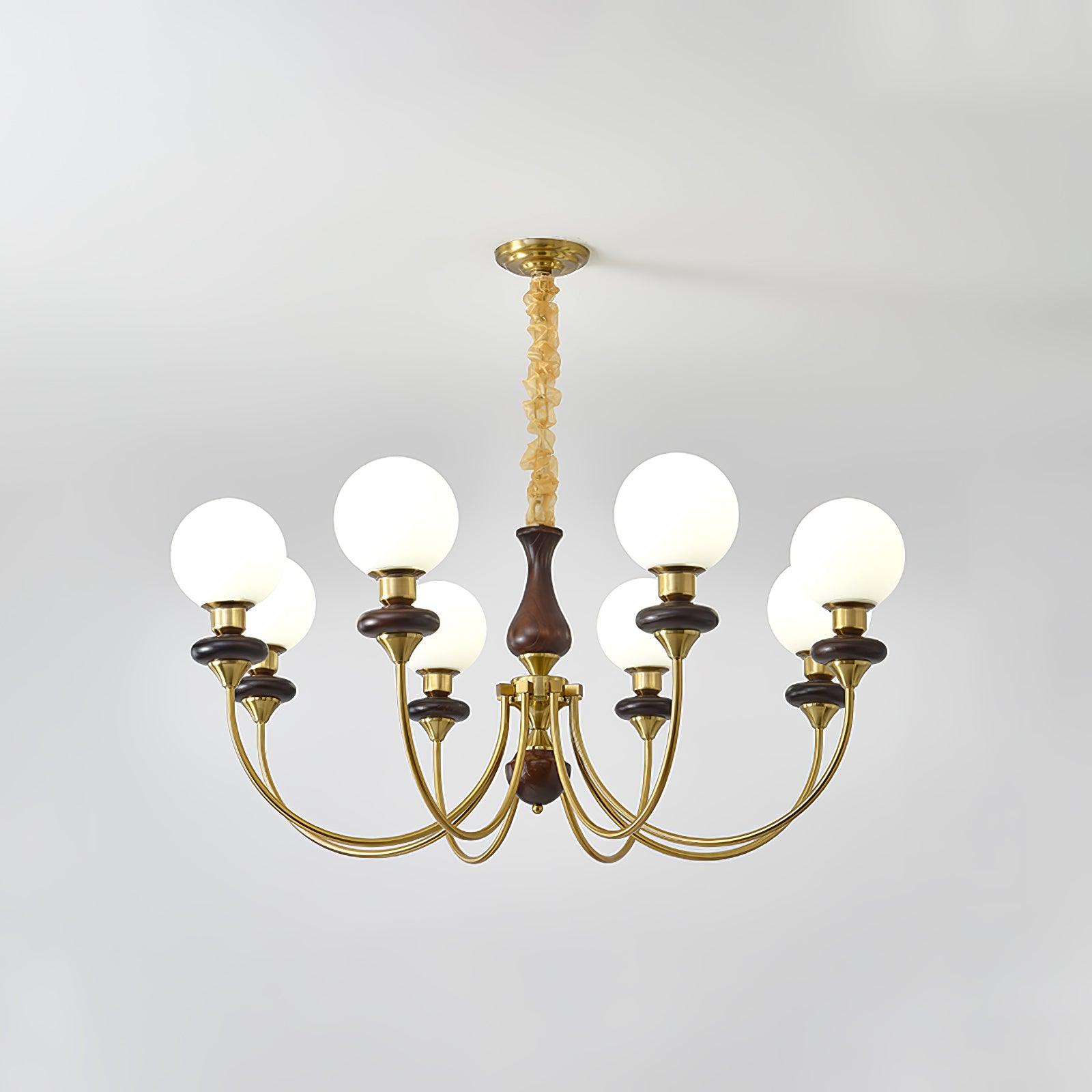 Rinoelle Chandelier Retro Brass Walnut Glass