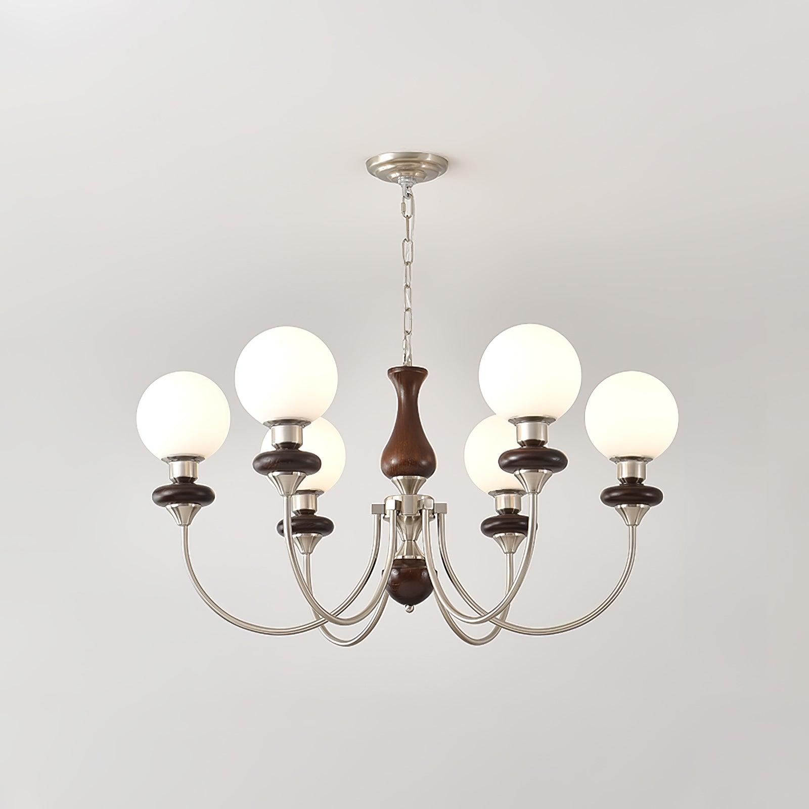 Rinoelle Chandelier Retro Brass Walnut Glass