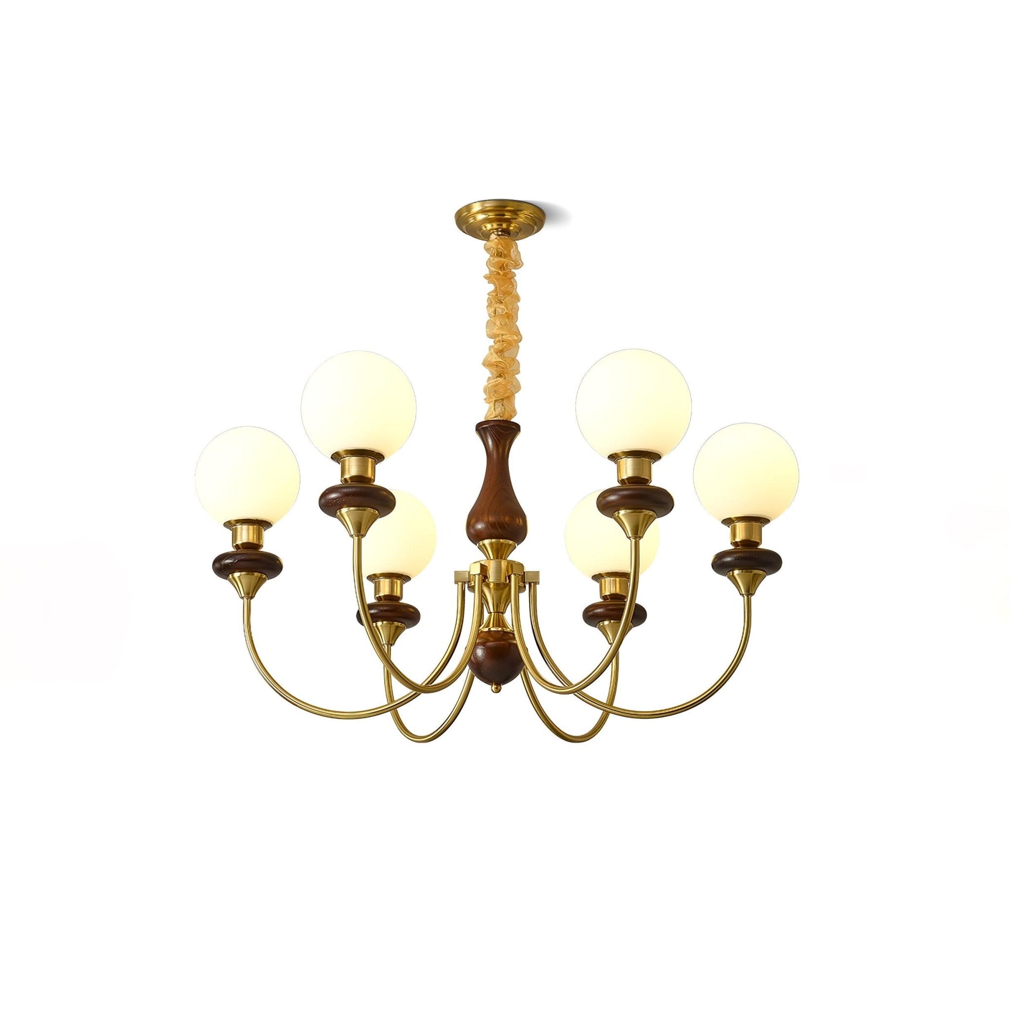 Rinoelle Chandelier Retro Brass Walnut Glass