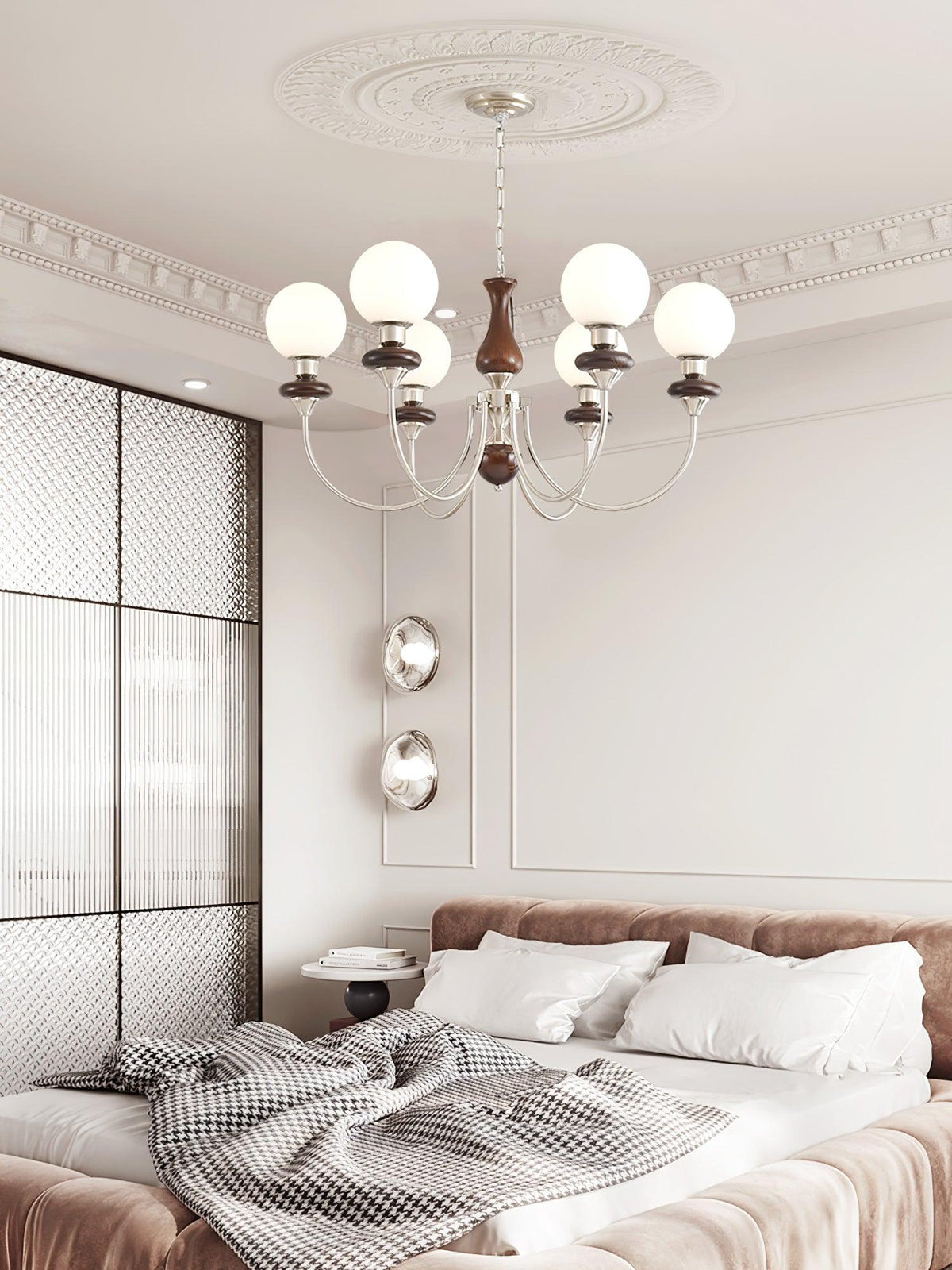 Rinoelle Chandelier Retro Brass Walnut Glass
