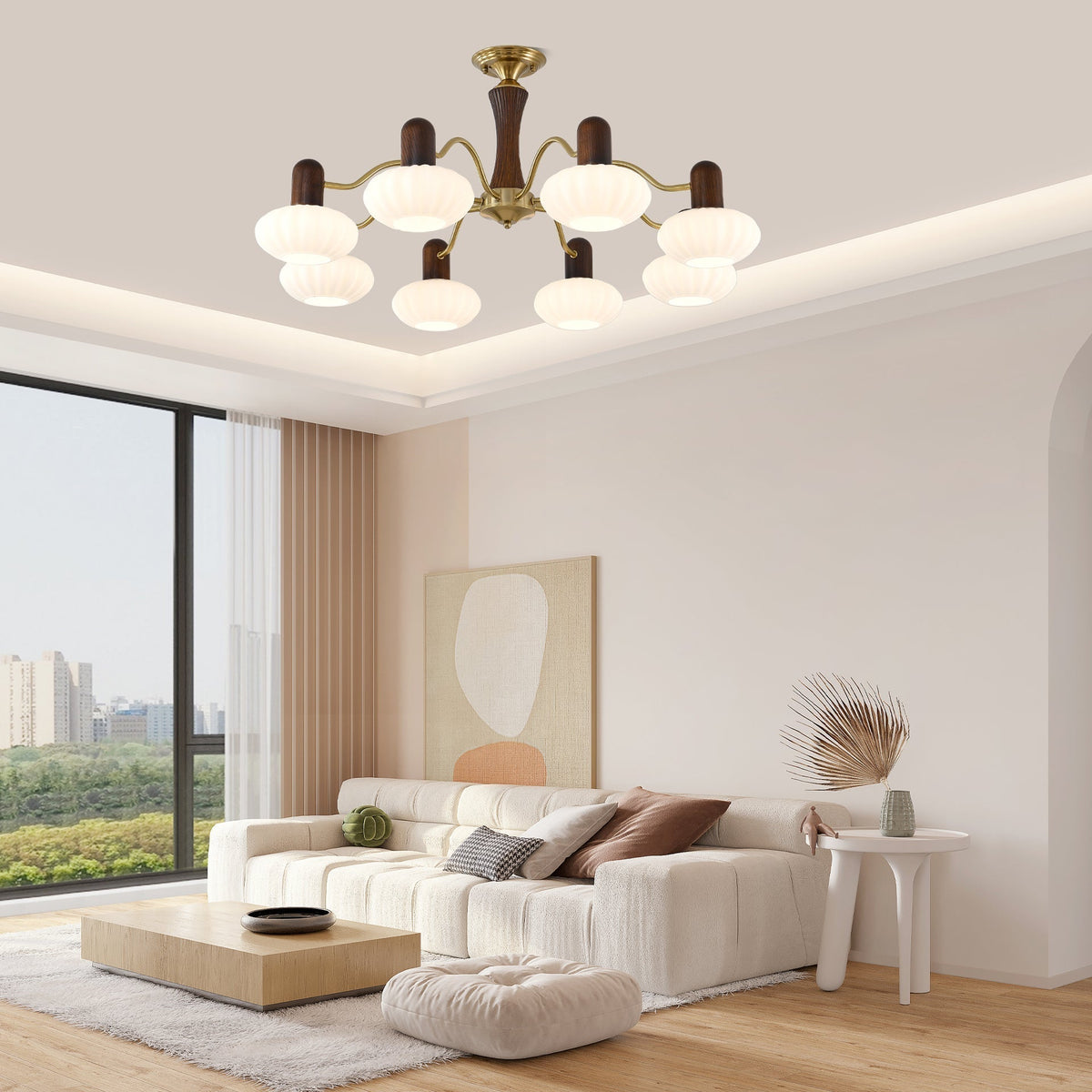 Rinuora Chandelier Walnut Embrace White Finish