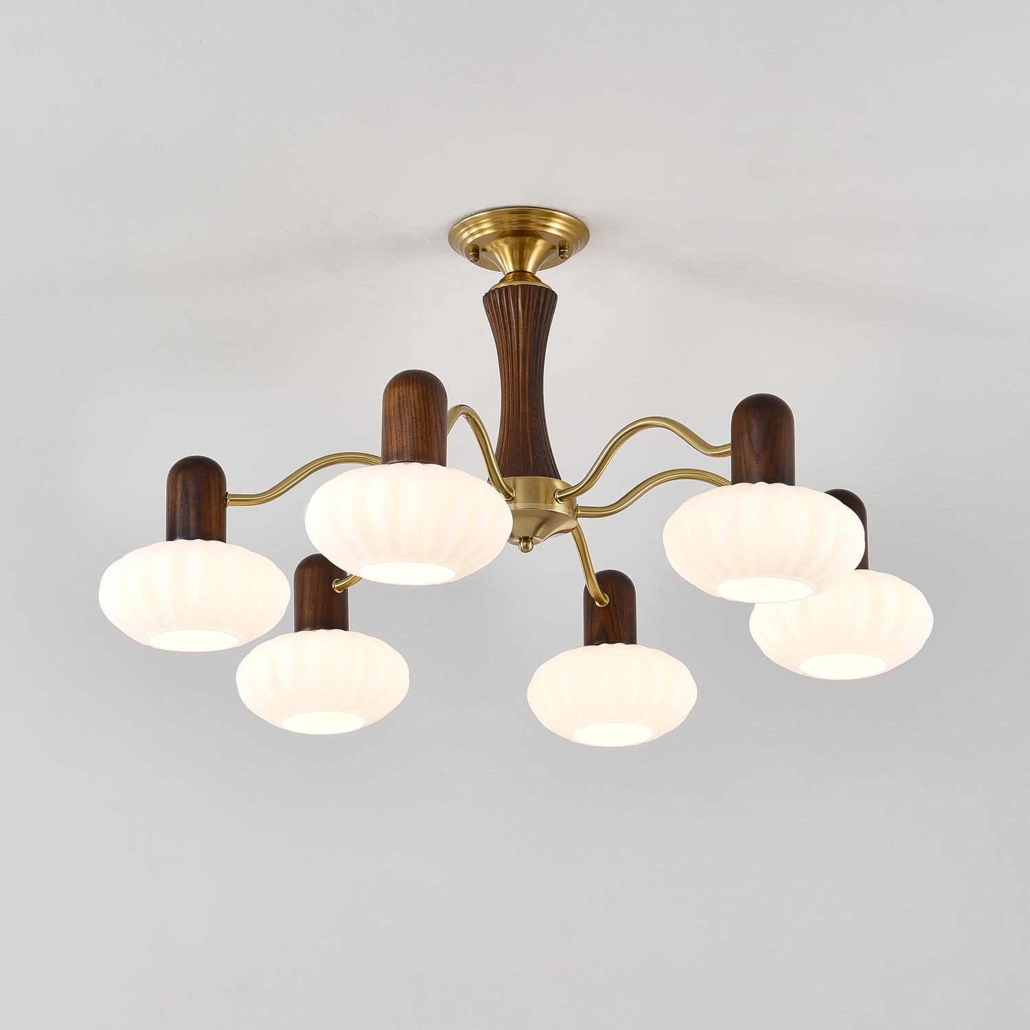Rinuora Chandelier Walnut Embrace White Finish