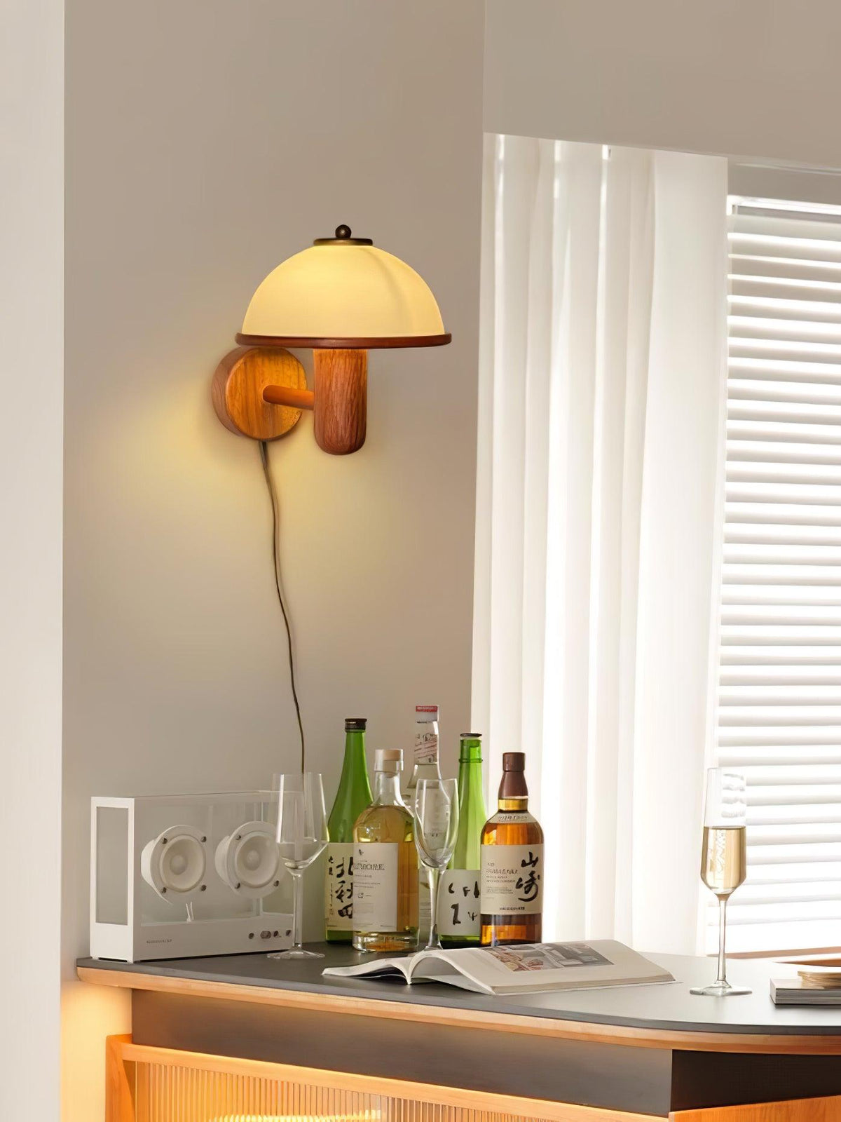 Rinerise Wall Lamp Mushroom Wood Oak