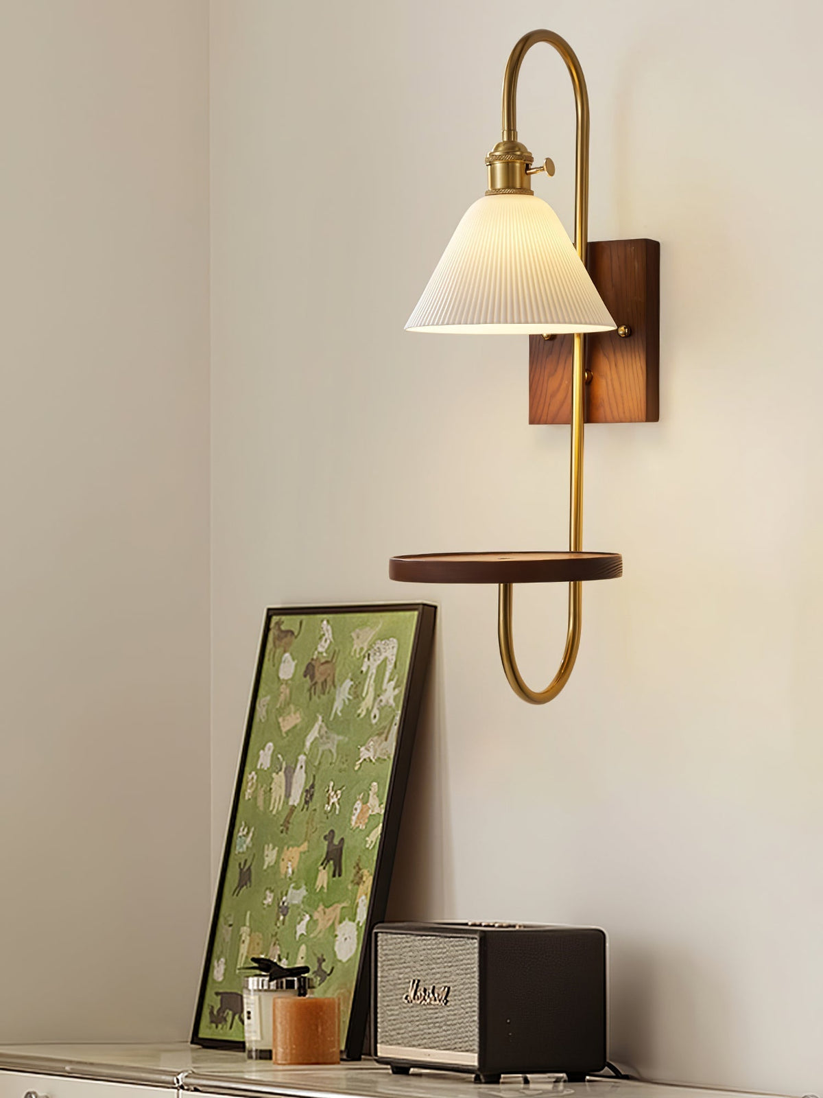Altheus Nordic Art Shelf Walnut Wood Ceramics Sconce Wall lamp