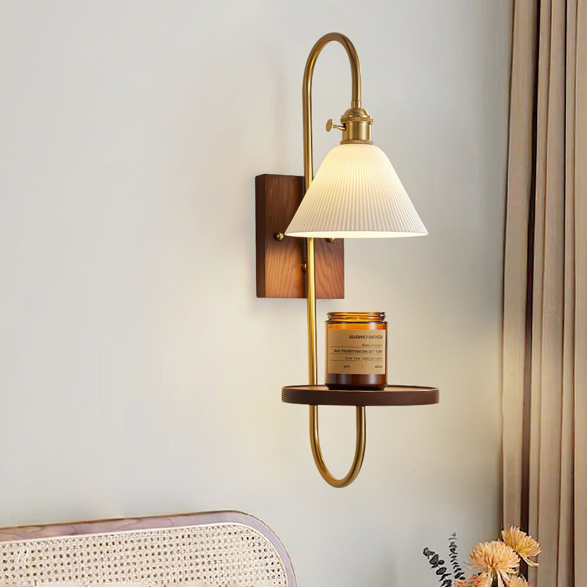 Altheus Nordic Art Shelf Walnut Wood Ceramics Sconce Wall lamp
