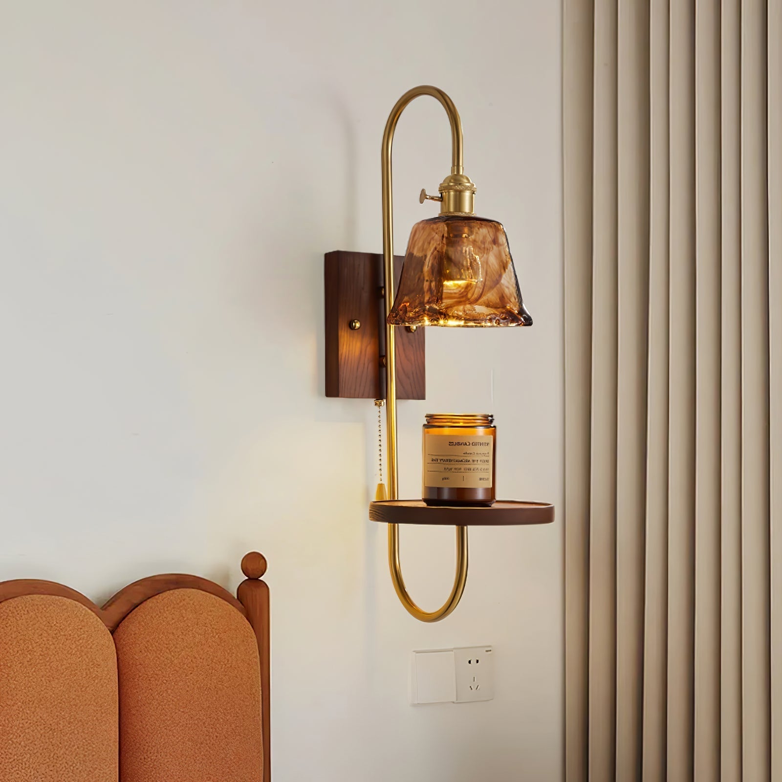 Altheus Nordic Art Shelf Walnut Wood Ceramics Sconce Wall lamp