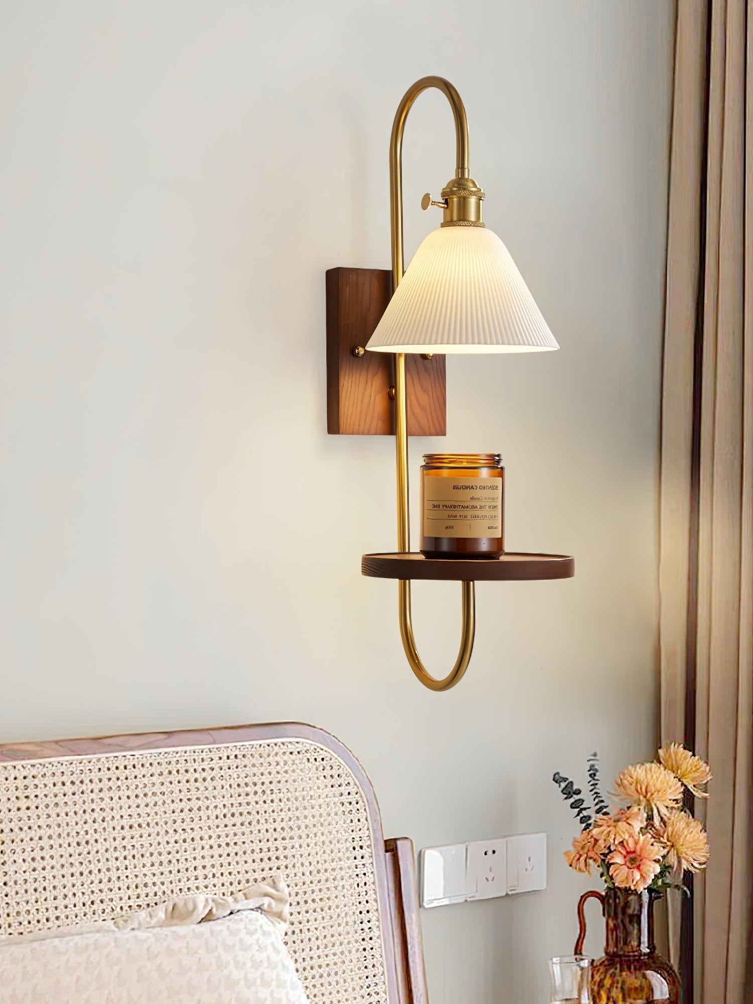 Altheus Nordic Art Shelf Walnut Wood Ceramics Sconce Wall lamp