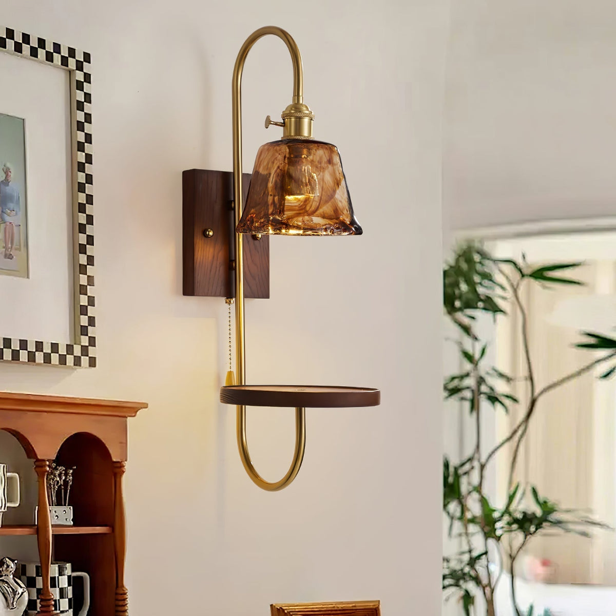 Altheus Nordic Art Shelf Walnut Wood Ceramics Sconce Wall lamp