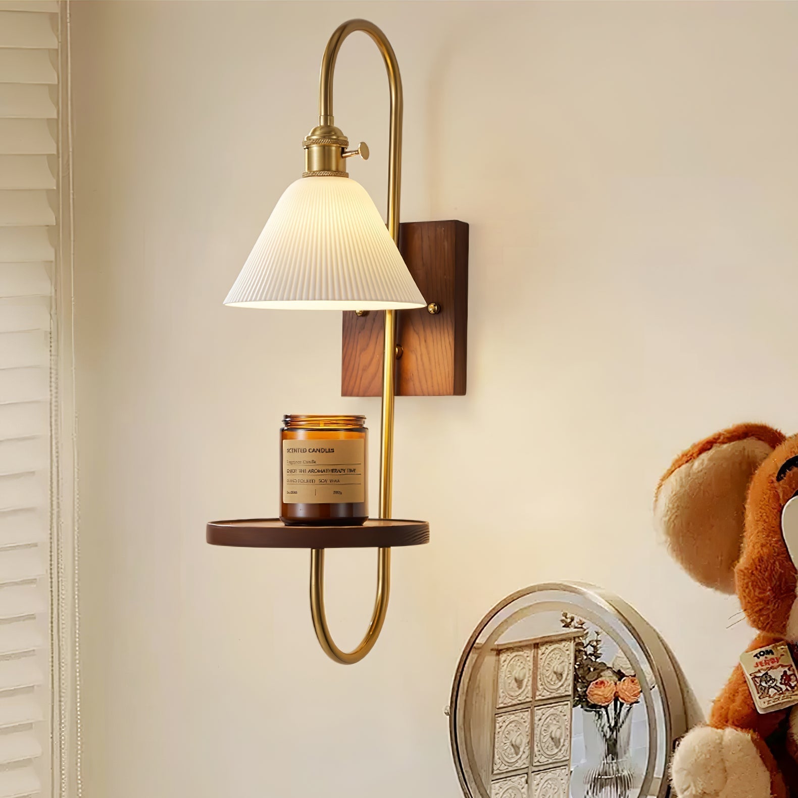 Altheus Nordic Art Shelf Walnut Wood Ceramics Sconce Wall lamp