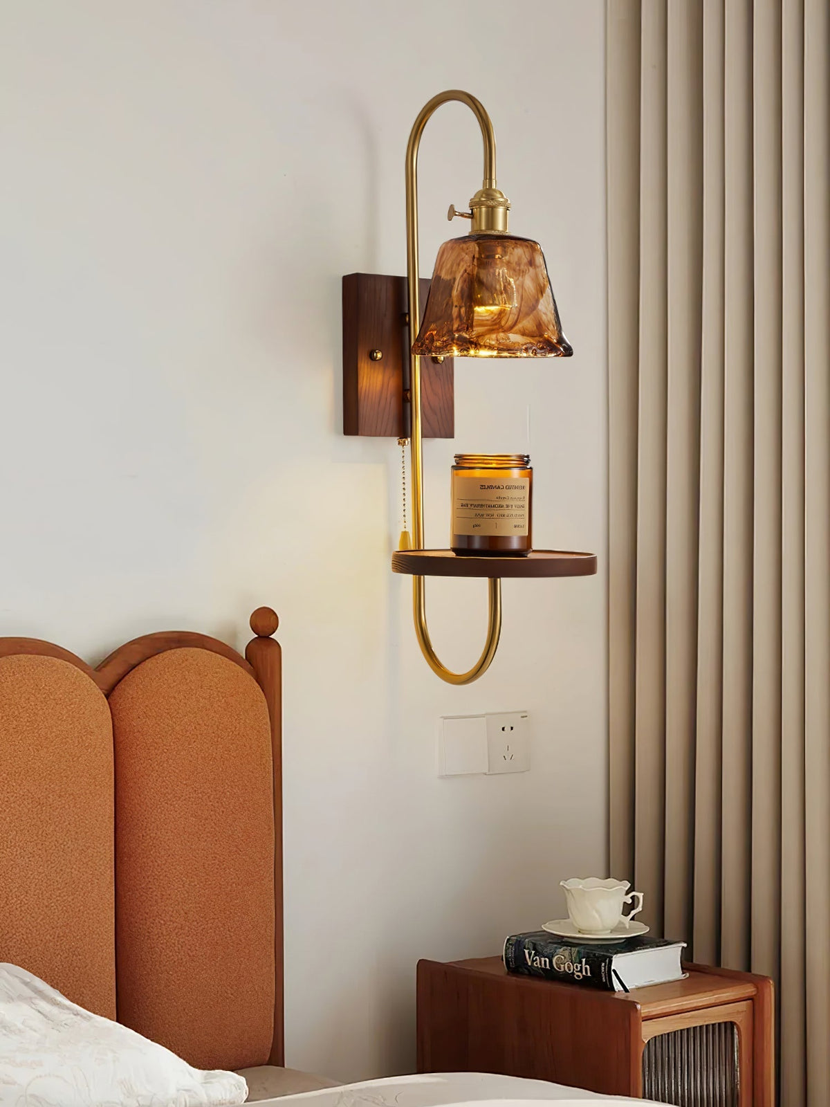 Altheus Nordic Art Shelf Walnut Wood Ceramics Sconce Wall lamp