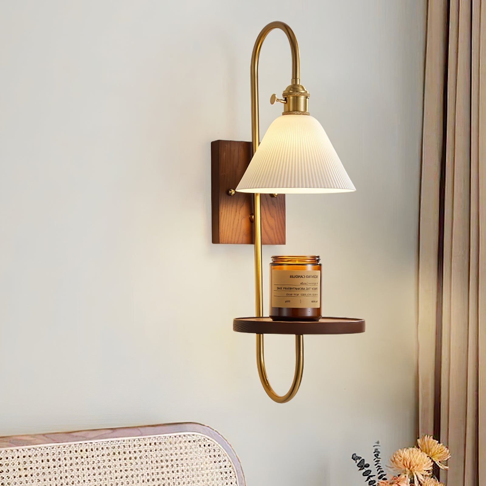 Altheus Nordic Art Shelf Walnut Wood Ceramics Sconce Wall lamp