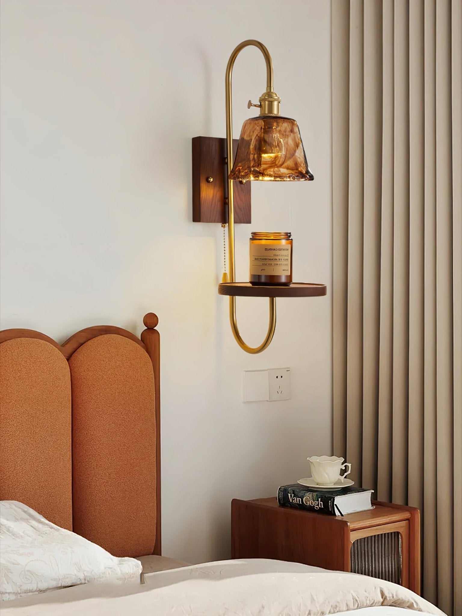Altheus Nordic Art Shelf Walnut Wood Ceramics Sconce Wall lamp