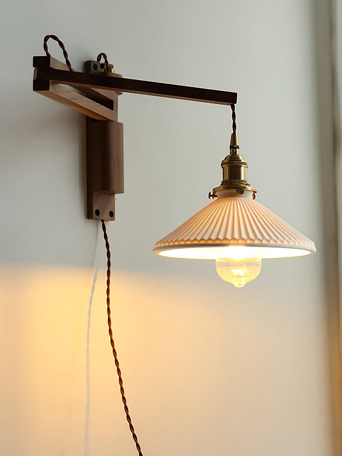 Evin Nordic Art Swing Arm Walnut Ceramic Wall Lamp