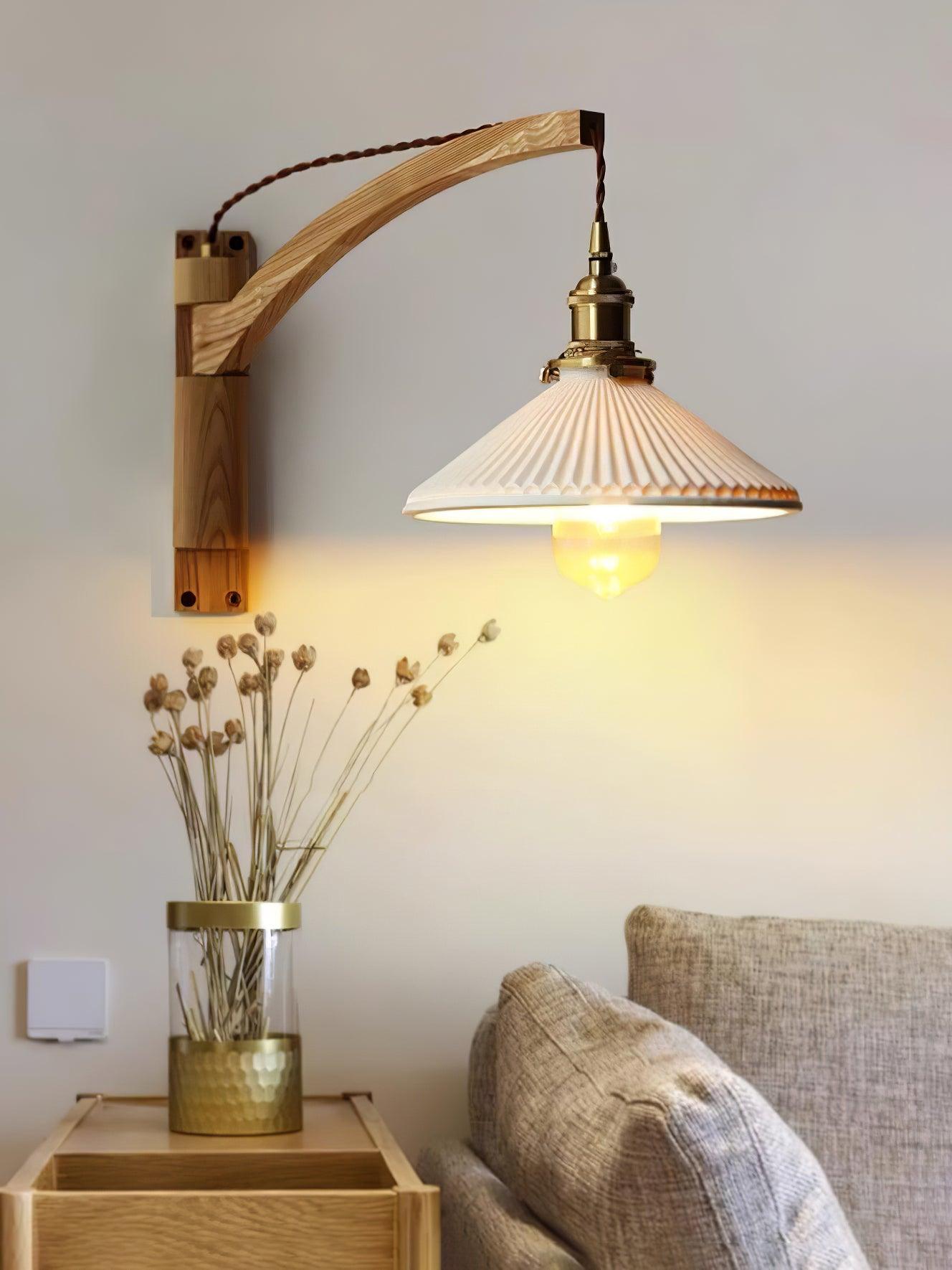 Evin Nordic Art Swing Arm Walnut Ceramic Wall Lamp