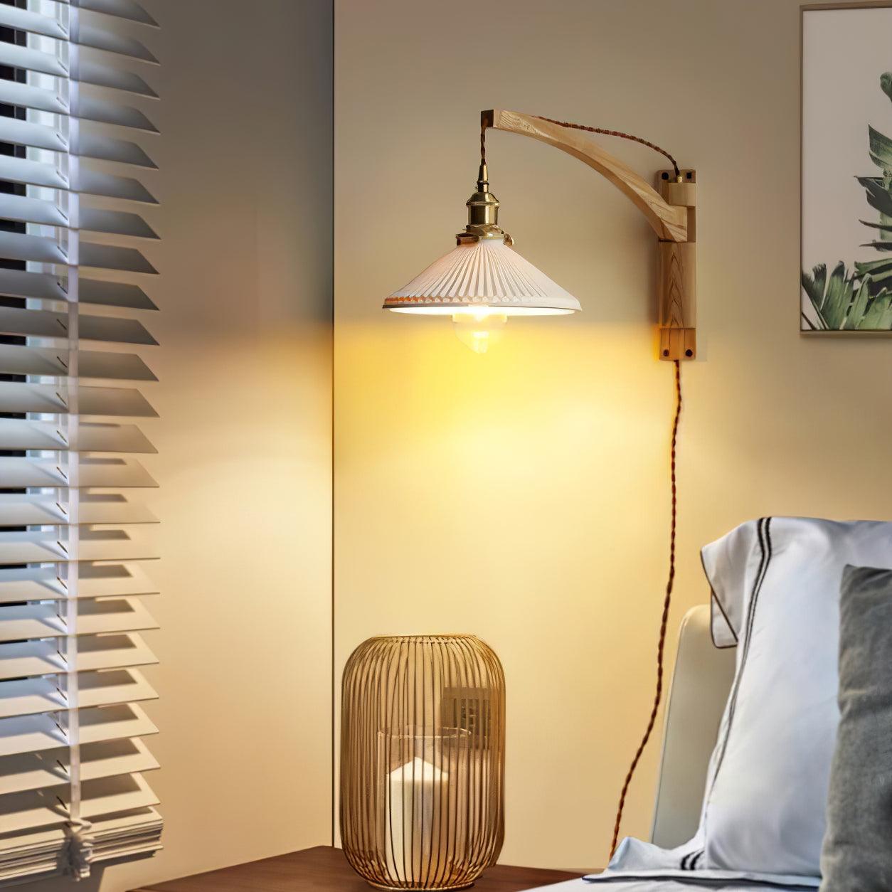 Esviel Nordic Art Swing Arm Walnut Ceramic Wall Light