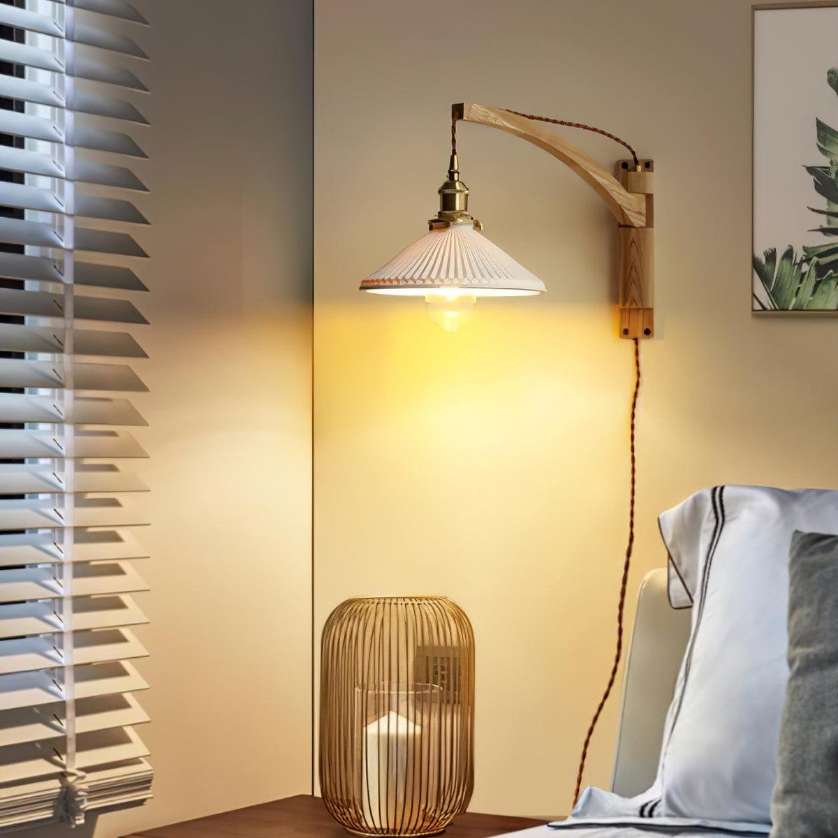 Evin Nordic Art Swing Arm Walnut Ceramic Wall Lamp