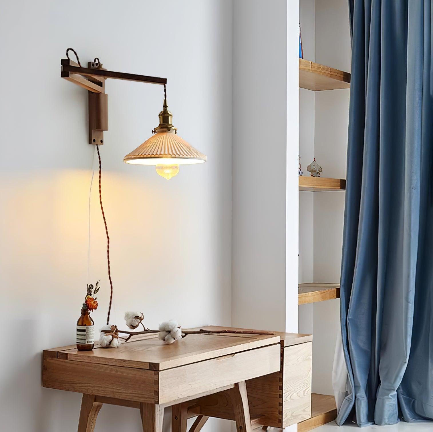Esviel Nordic Art Swing Arm Walnut Ceramic Wall Light