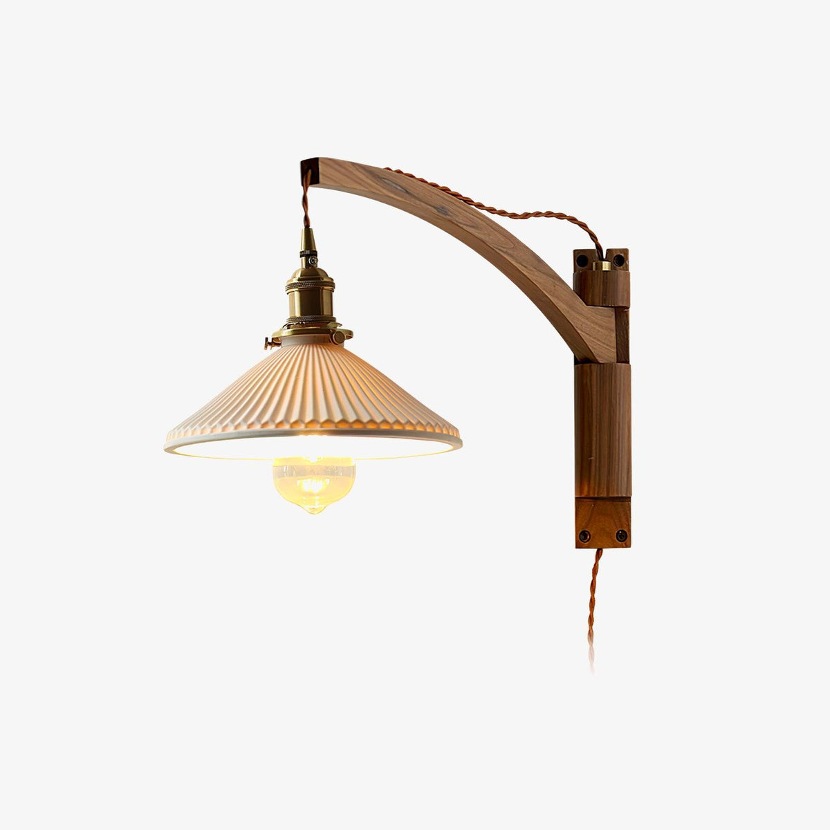 Evin Nordic Art Swing Arm Walnut Ceramic Wall Lamp