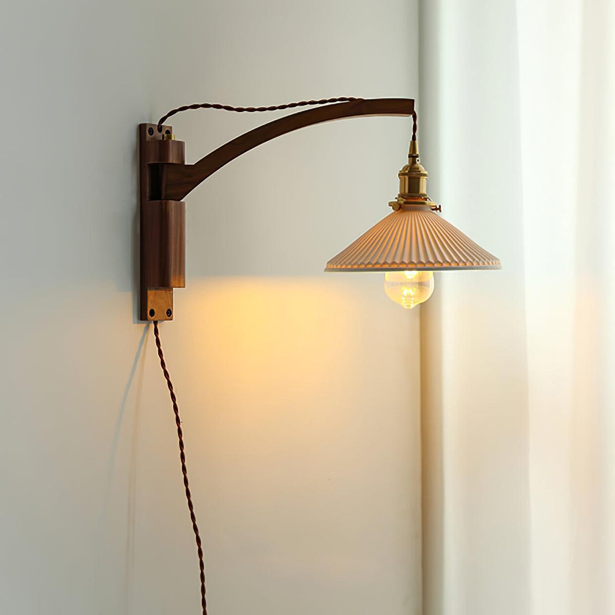 Esviel Nordic Art Swing Arm Walnut Ceramic Wall Light
