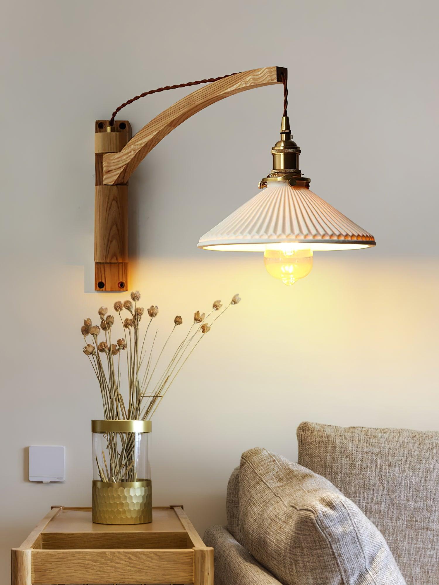 Evin Nordic Art Swing Arm Walnut Ceramic Wall Lamp