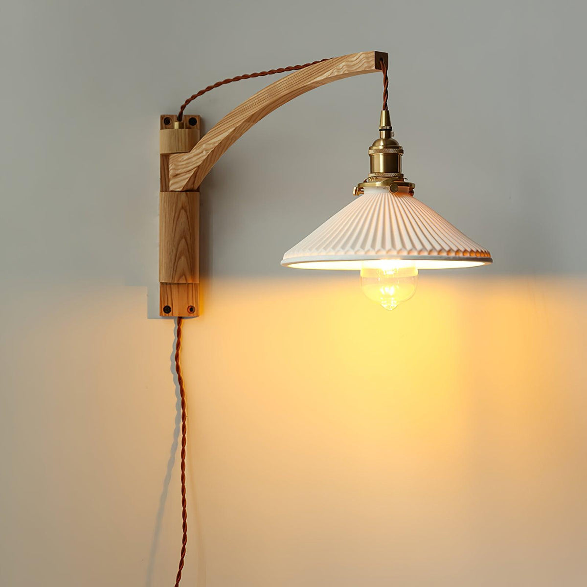 Evin Nordic Art Swing Arm Walnut Ceramic Wall Lamp