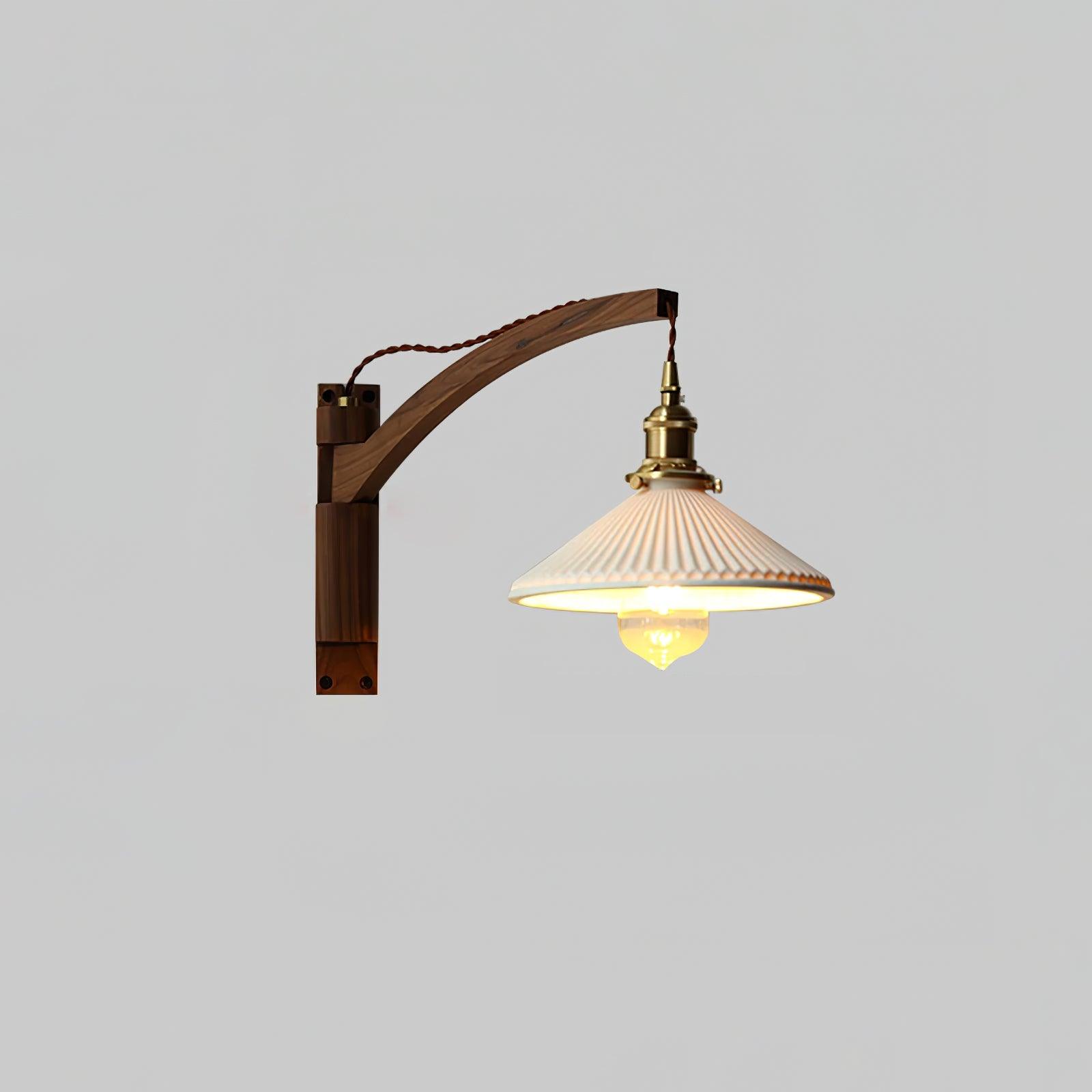 Evin Nordic Art Swing Arm Walnut Ceramic Wall Lamp