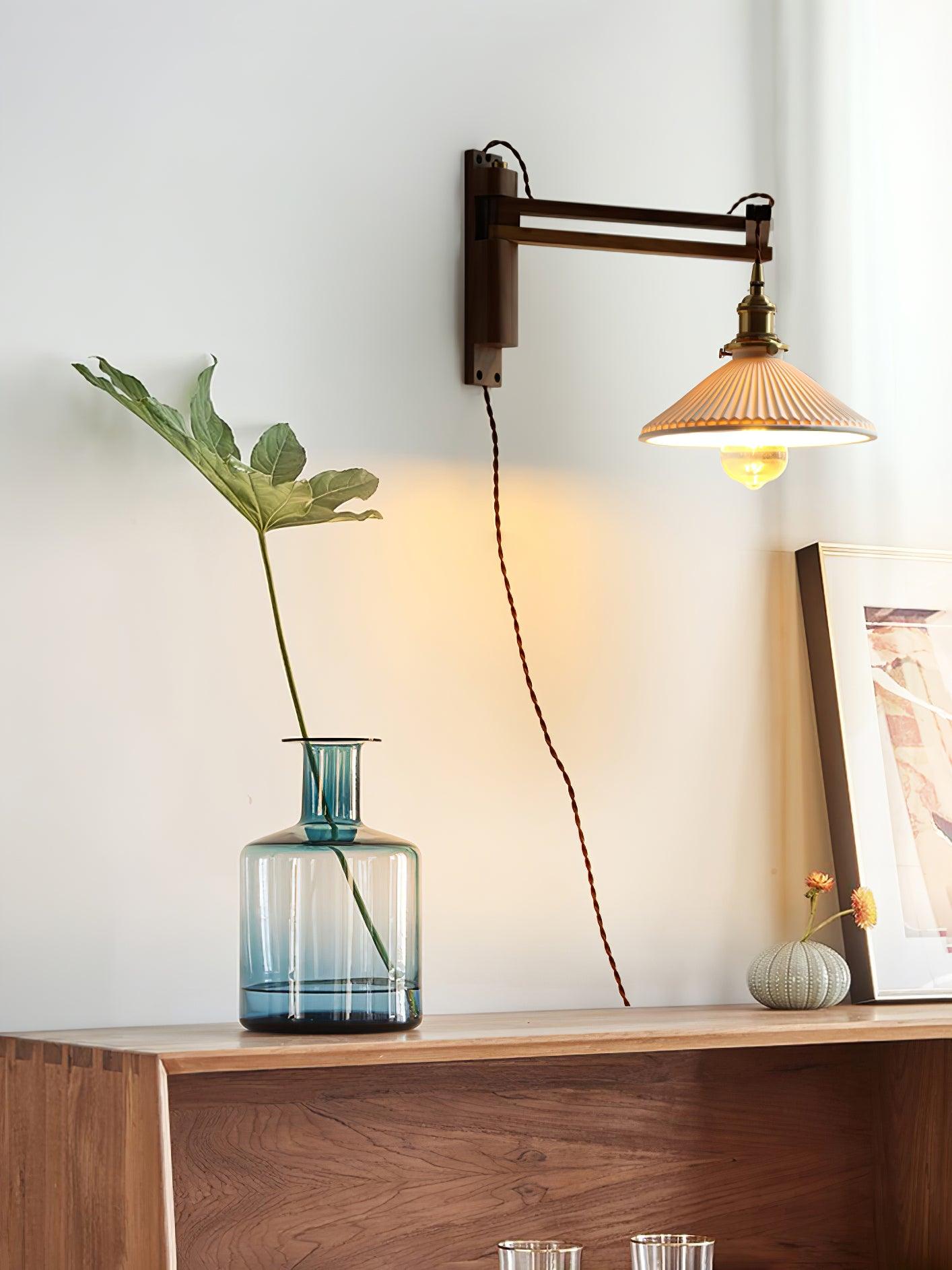 Esviel Nordic Art Swing Arm Walnut Ceramic Wall Light