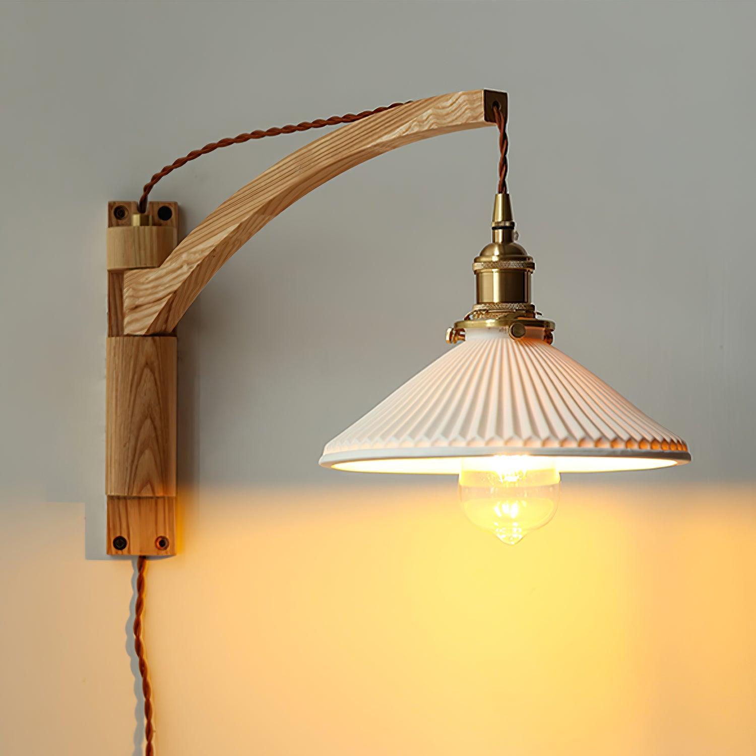 Esviel Nordic Art Swing Arm Walnut Ceramic Wall Light