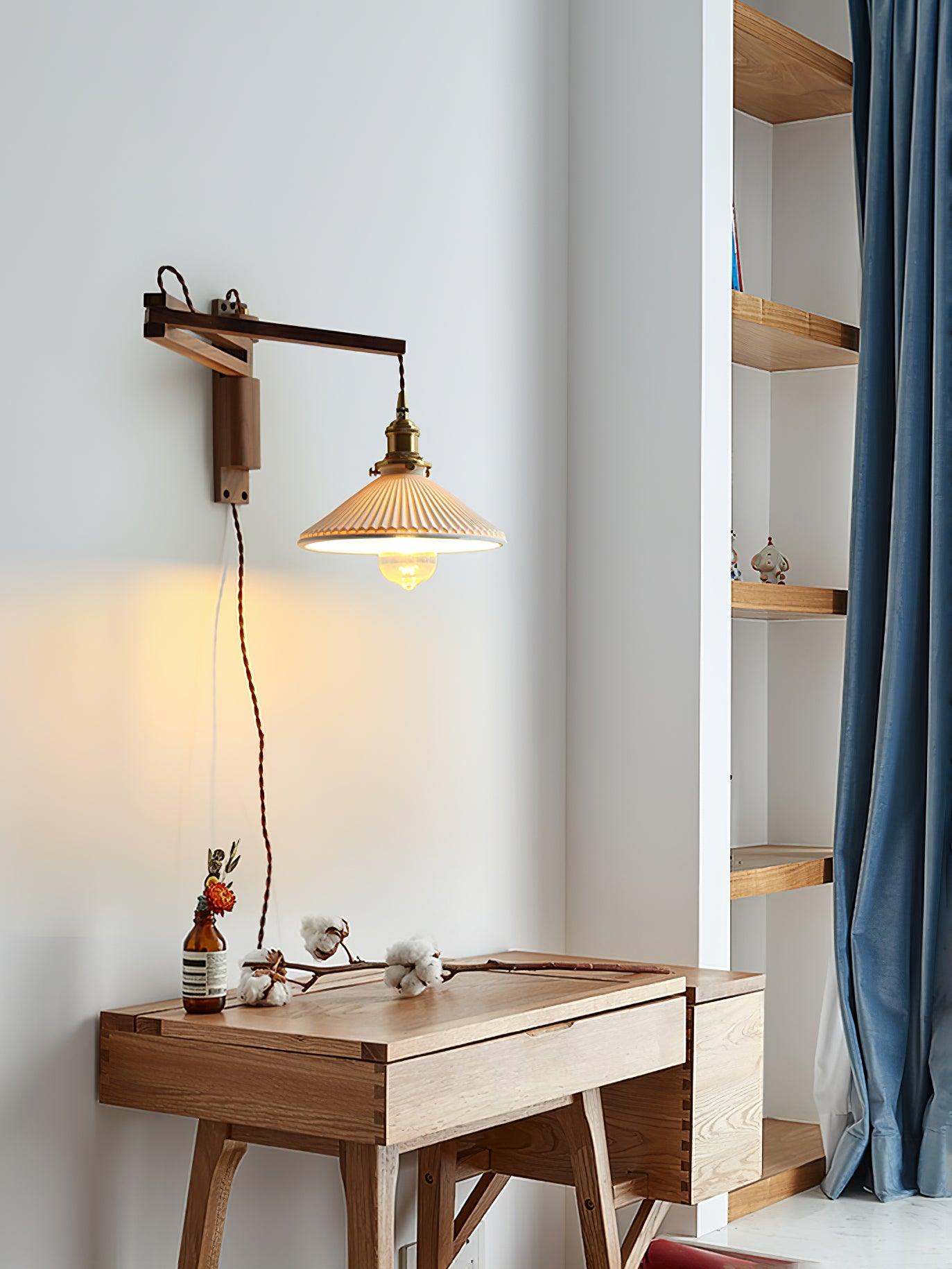 Esviel Nordic Art Swing Arm Walnut Ceramic Wall Light