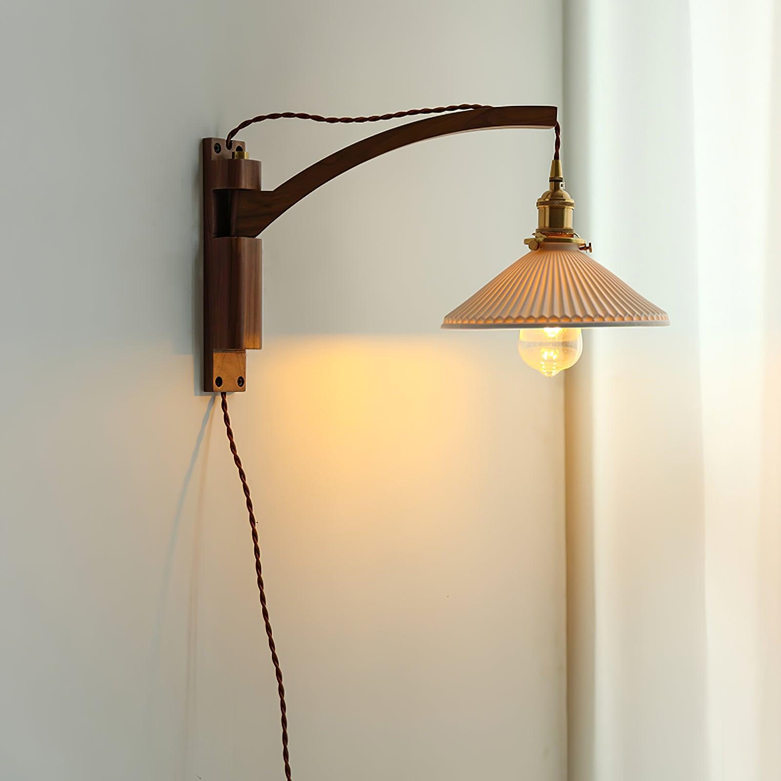 Evin Nordic Art Swing Arm Walnut Ceramic Wall Lamp