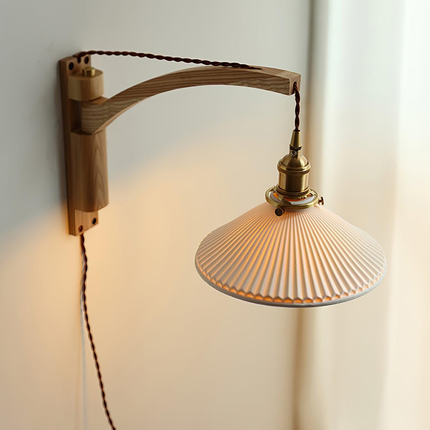 Evin Nordic Art Swing Arm Walnut Ceramic Wall Lamp