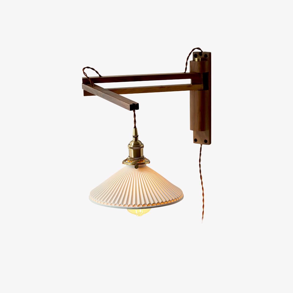 Evin Nordic Art Swing Arm Walnut Ceramic Wall Lamp