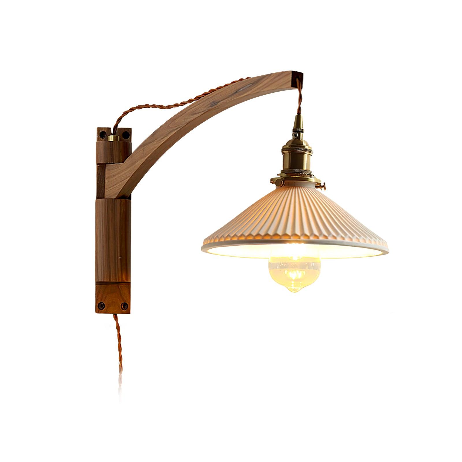 Evin Nordic Art Swing Arm Walnut Ceramic Wall Lamp