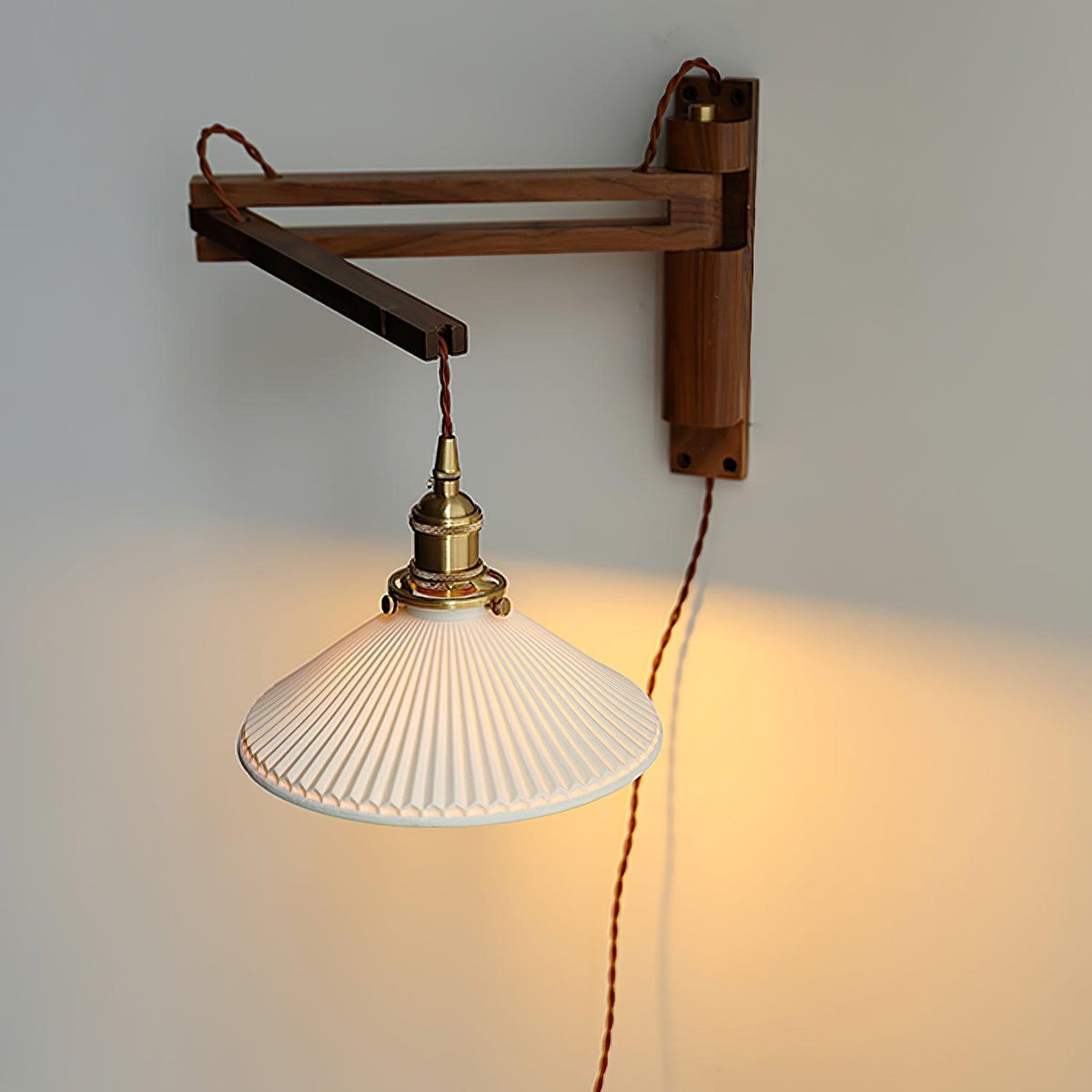 Evin Nordic Art Swing Arm Walnut Ceramic Wall Lamp