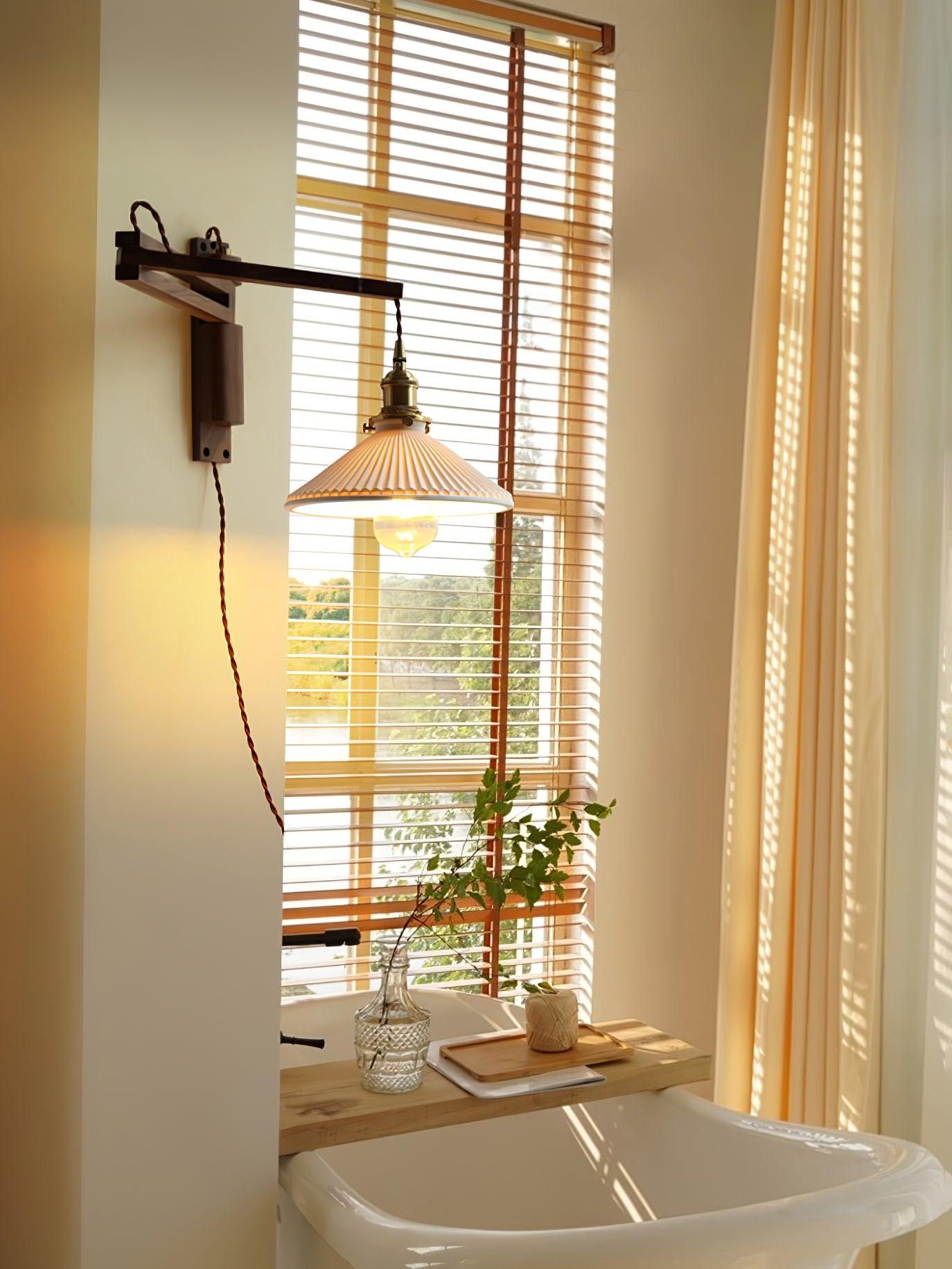 Evin Nordic Art Swing Arm Walnut Ceramic Wall Lamp