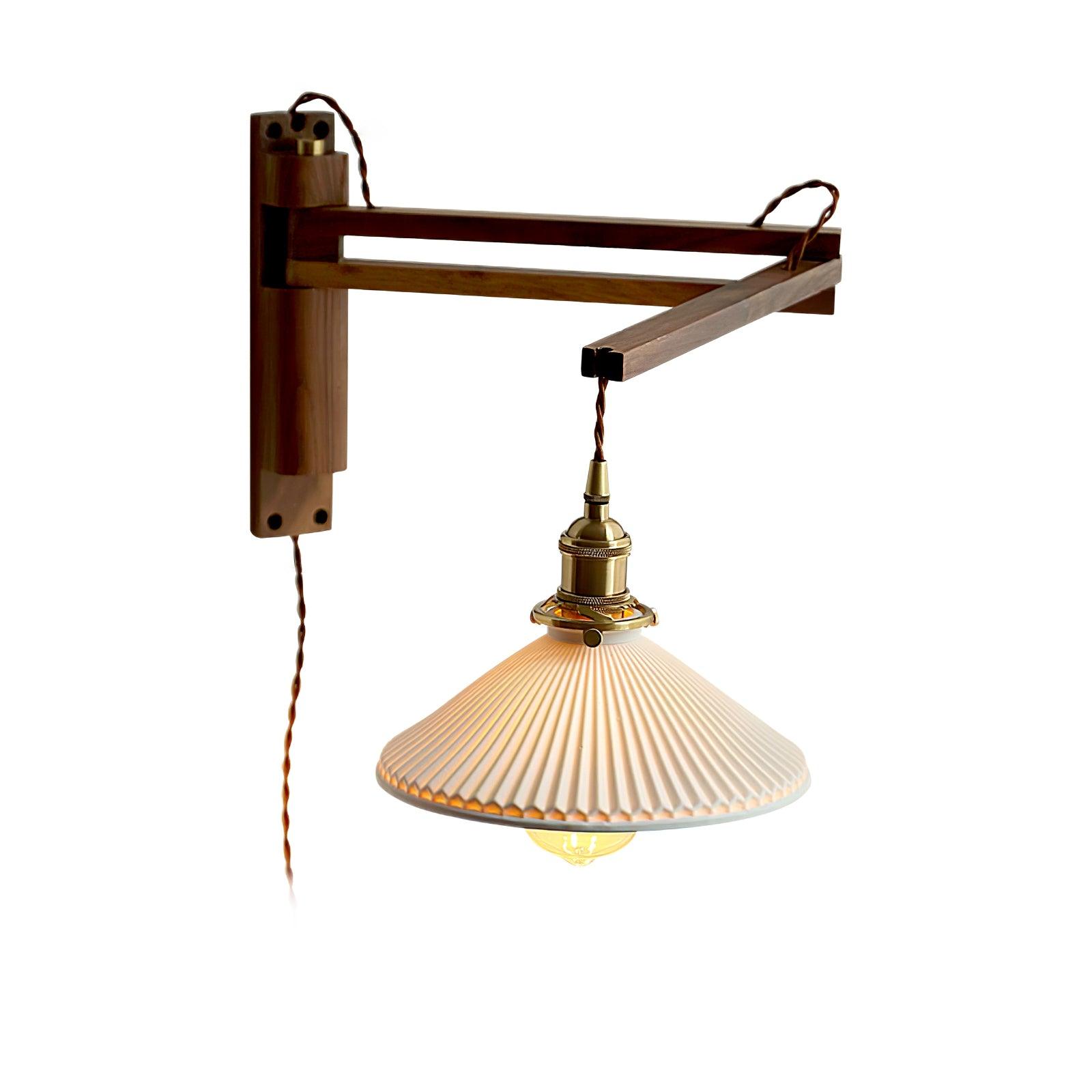 Evin Nordic Art Swing Arm Walnut Ceramic Wall Lamp