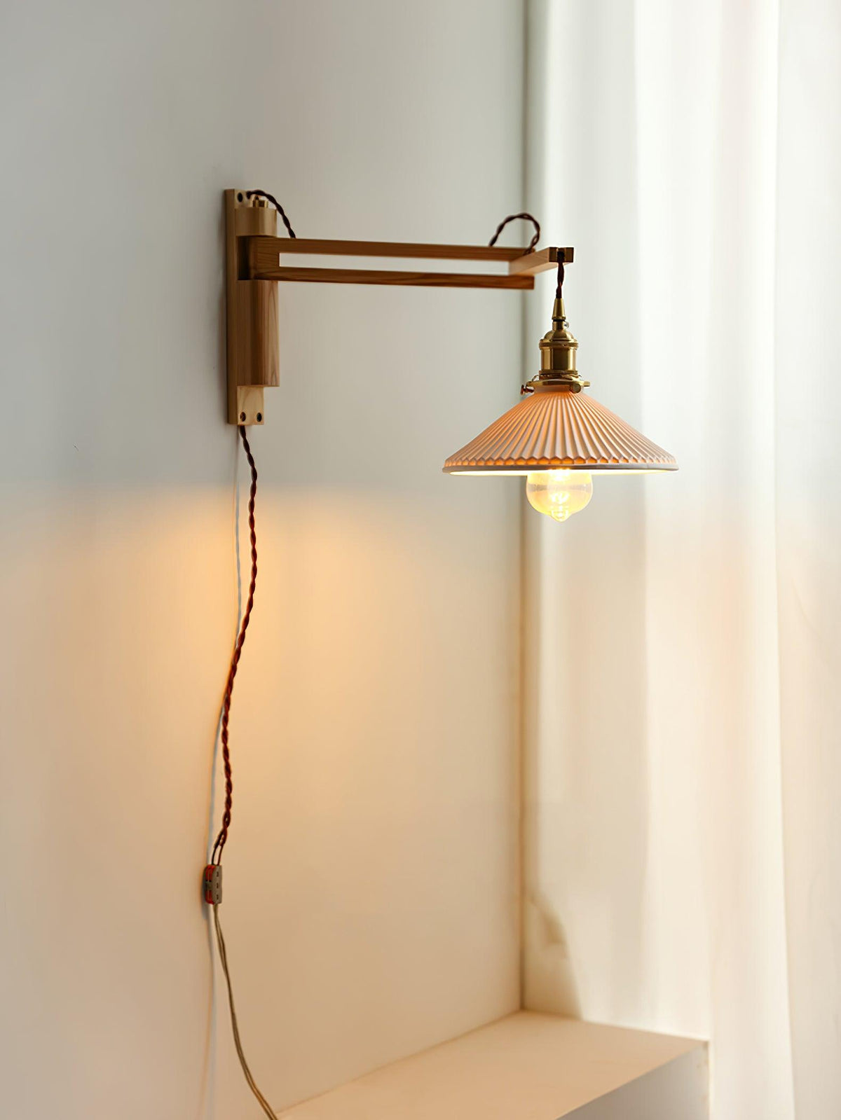 Esviel Nordic Art Swing Arm Walnut Ceramic Wall Light