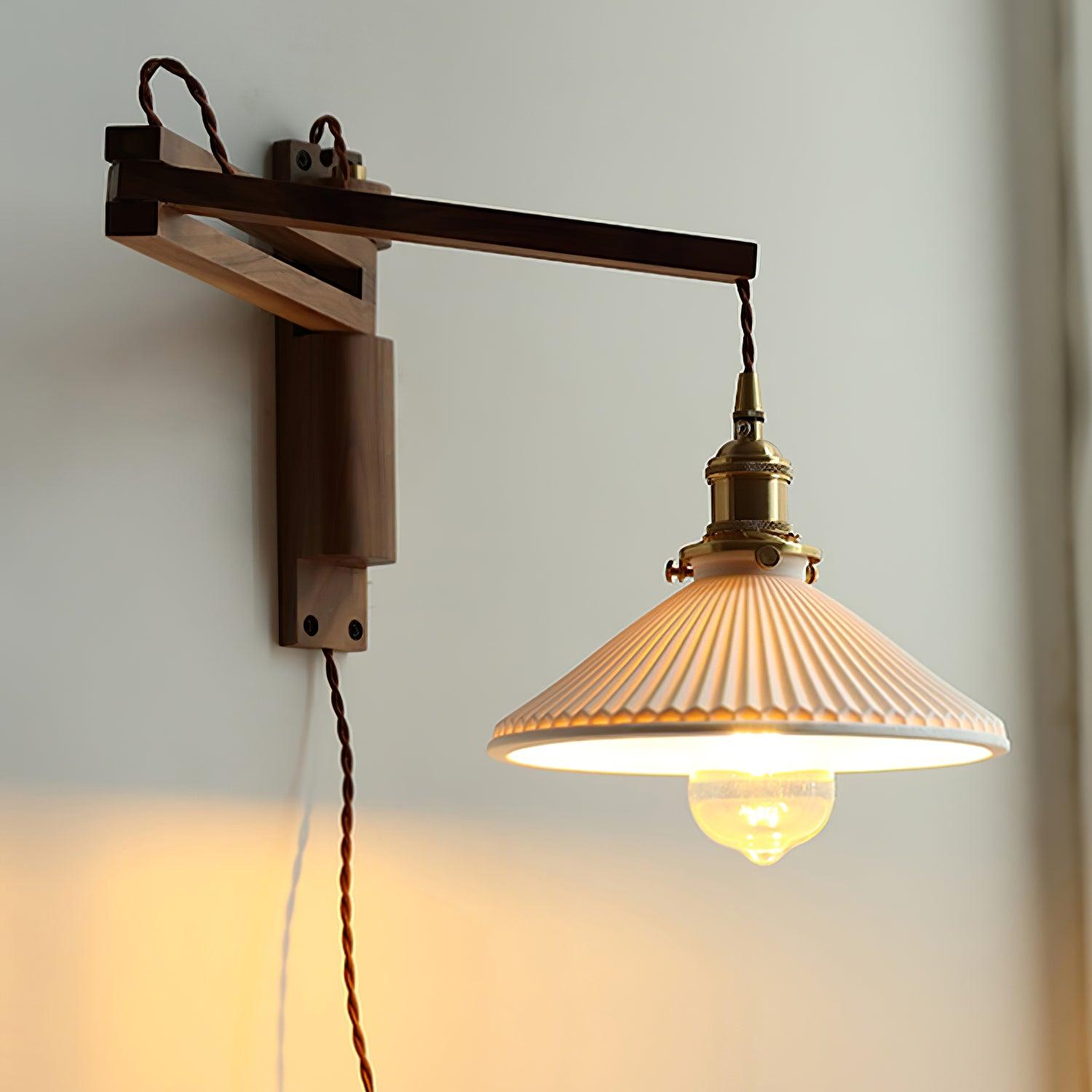 Evin Nordic Art Swing Arm Walnut Ceramic Wall Lamp