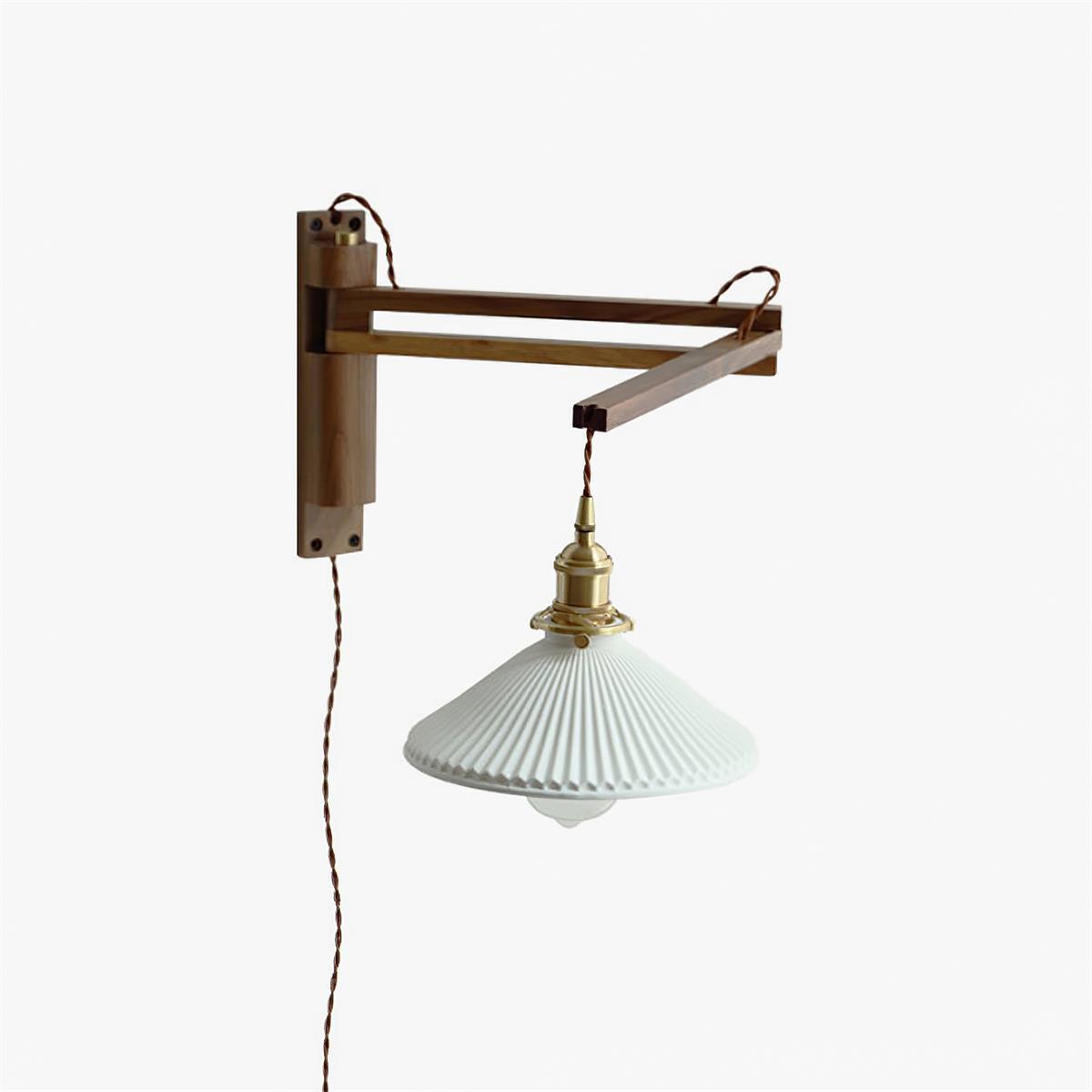 Sathen Nordic Art Telescopic Walnut Ceramic Wooden Wall Lamp
