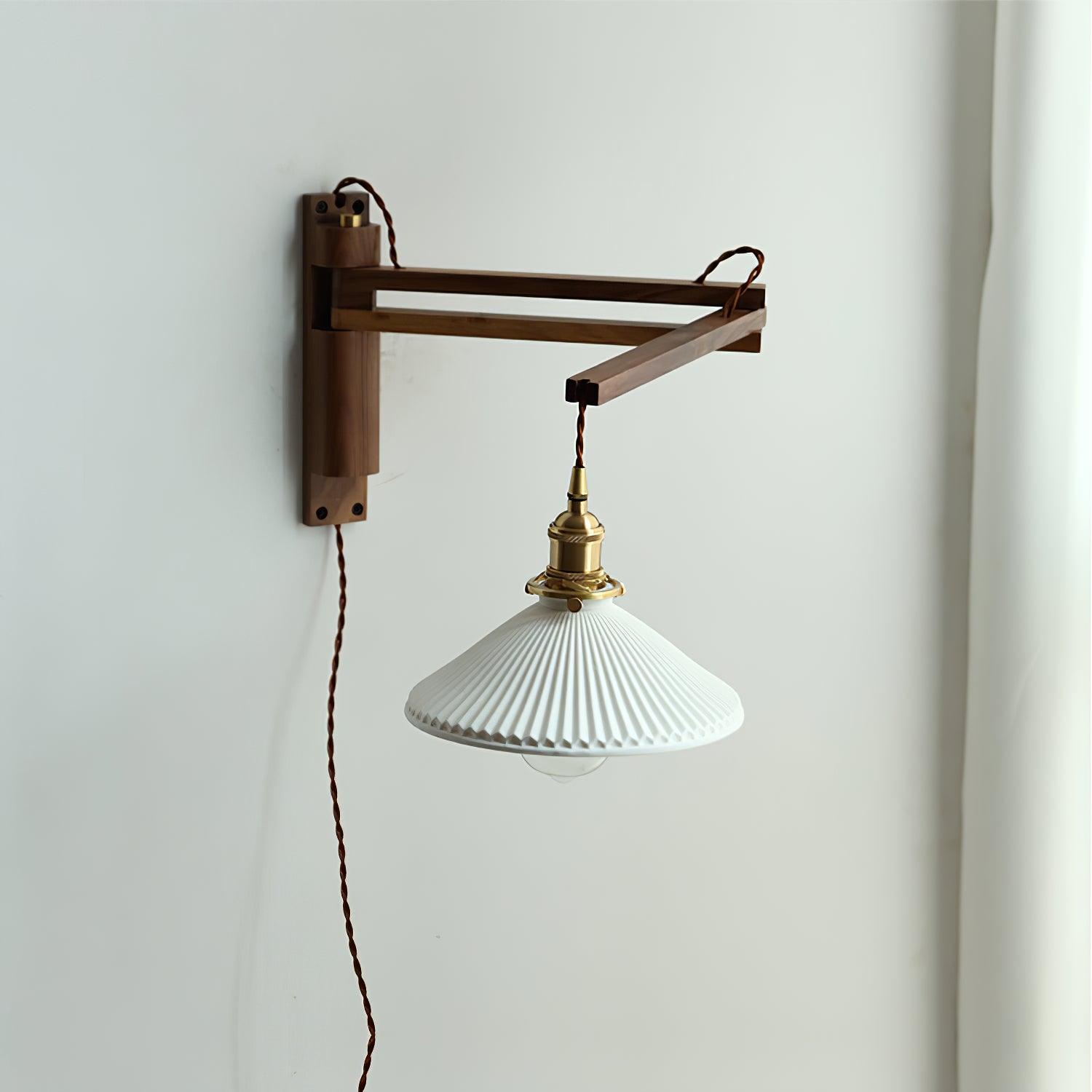 Sathen Nordic Art Telescopic Walnut Ceramic Wooden Wall Lamp