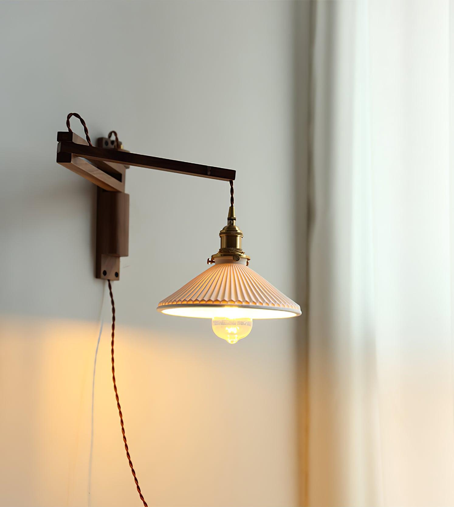 Sathen Nordic Art Telescopic Walnut Ceramic Wooden Wall Lamp