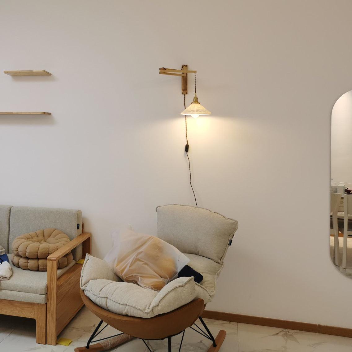 Sathen Nordic Art Telescopic Walnut Ceramic Wooden Wall Lamp