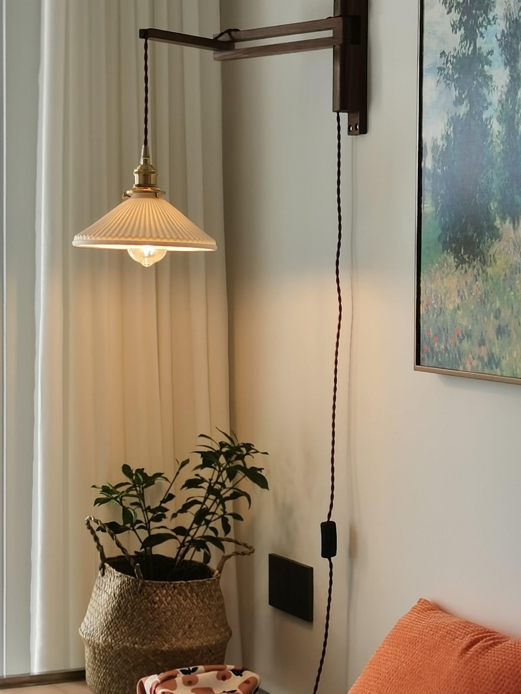 Sathen Nordic Art Telescopic Walnut Ceramic Wooden Wall Lamp