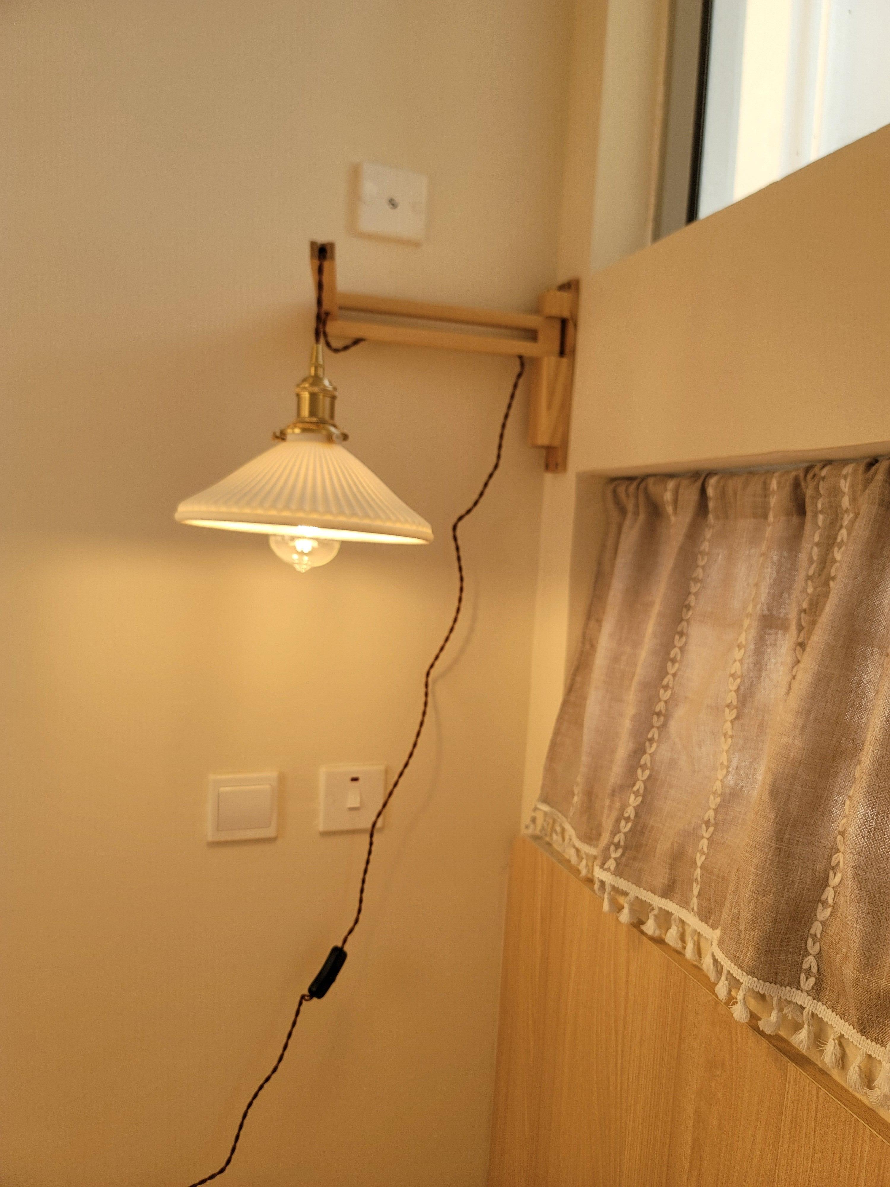 Sathen Nordic Art Telescopic Walnut Ceramic Wooden Wall Lamp